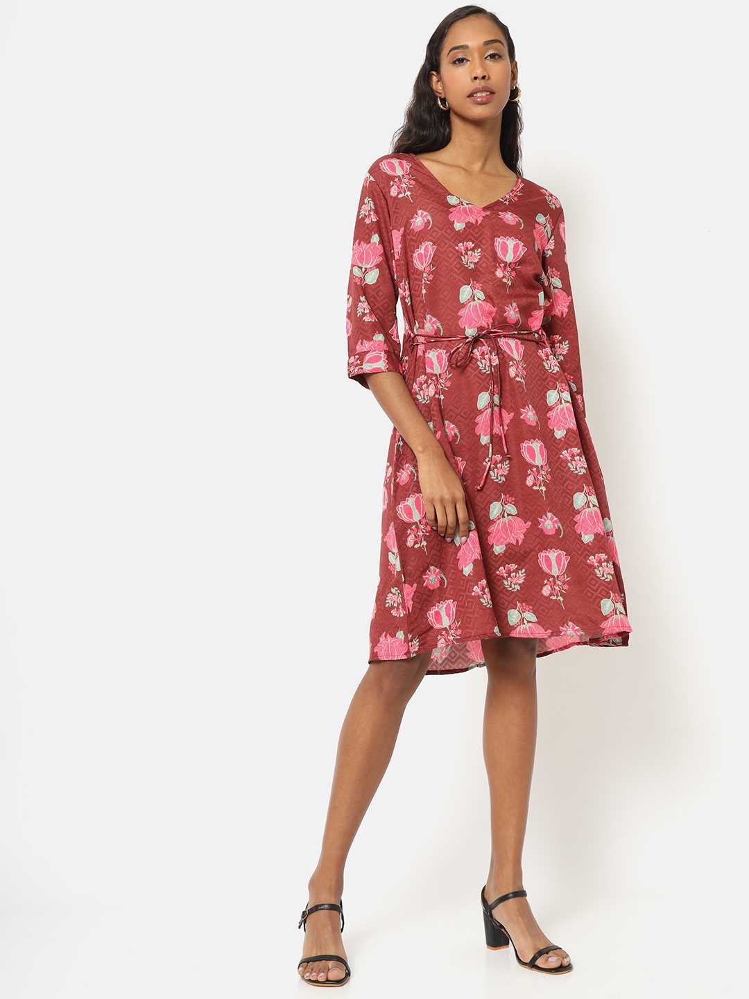 

Saaki Peach-Coloured & Pink Floral Dress