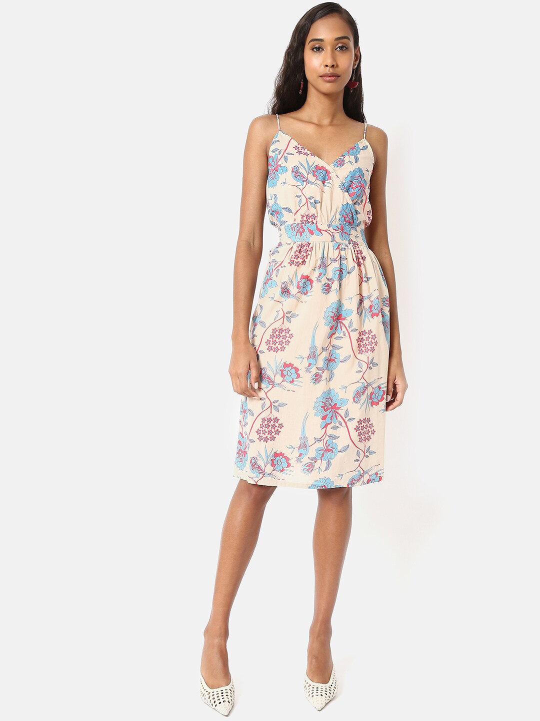 

Saaki Beige Floral Wrap Dress