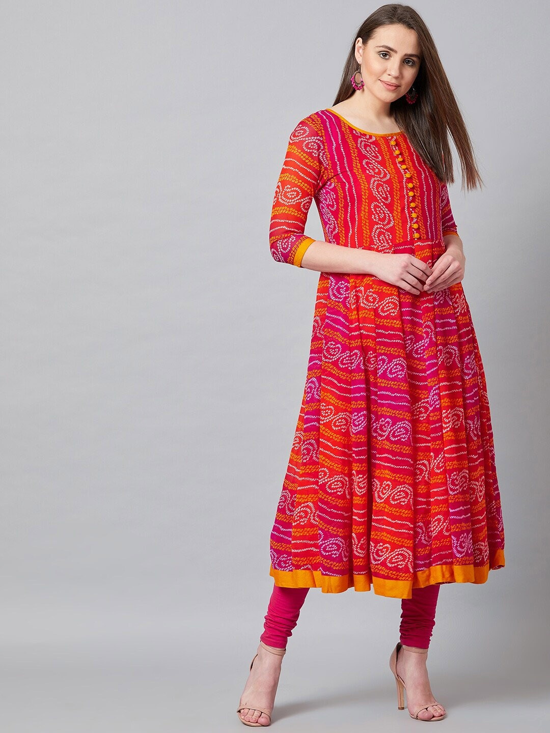 

PANIT Women Red & Orange Printed Georgette Anarkali Kurta