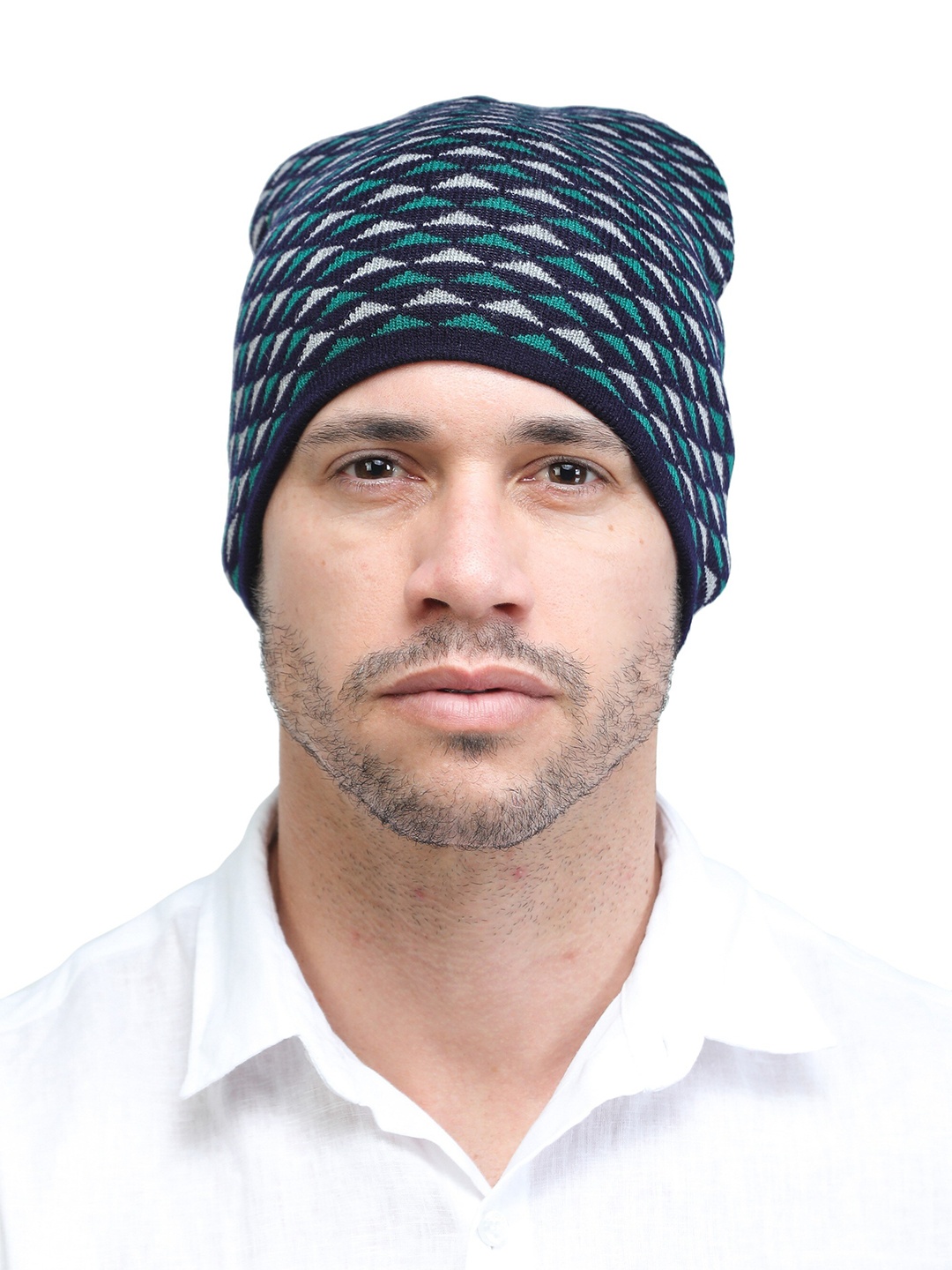 

ELLIS Men Navy Blue & Green Self Design Wool Beanie