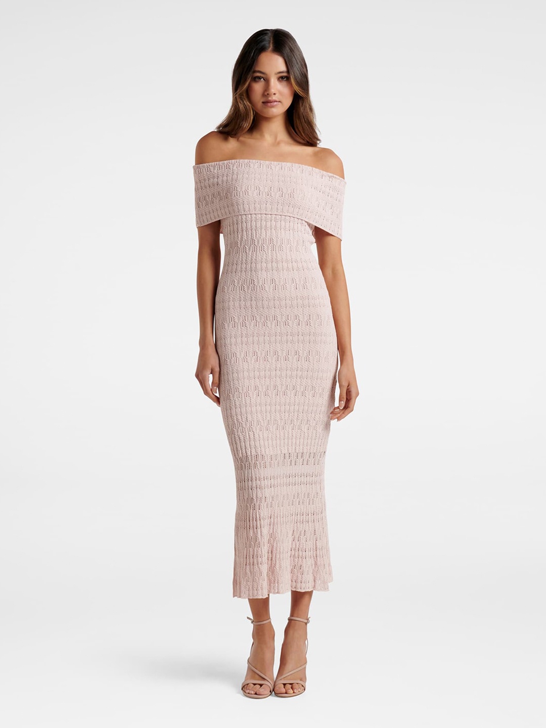 

Forever New Pink Off-Shoulder Bodycon Midi Dress
