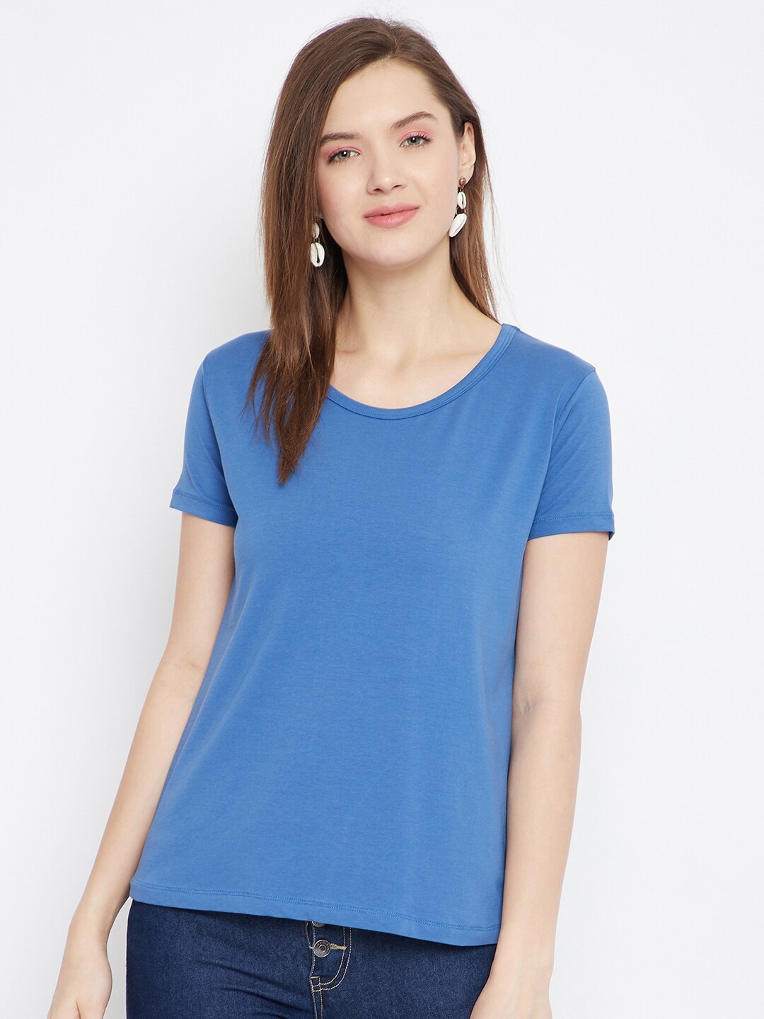 

FRENCH FLEXIOUS Women Blue Cotton Blend T-shirt
