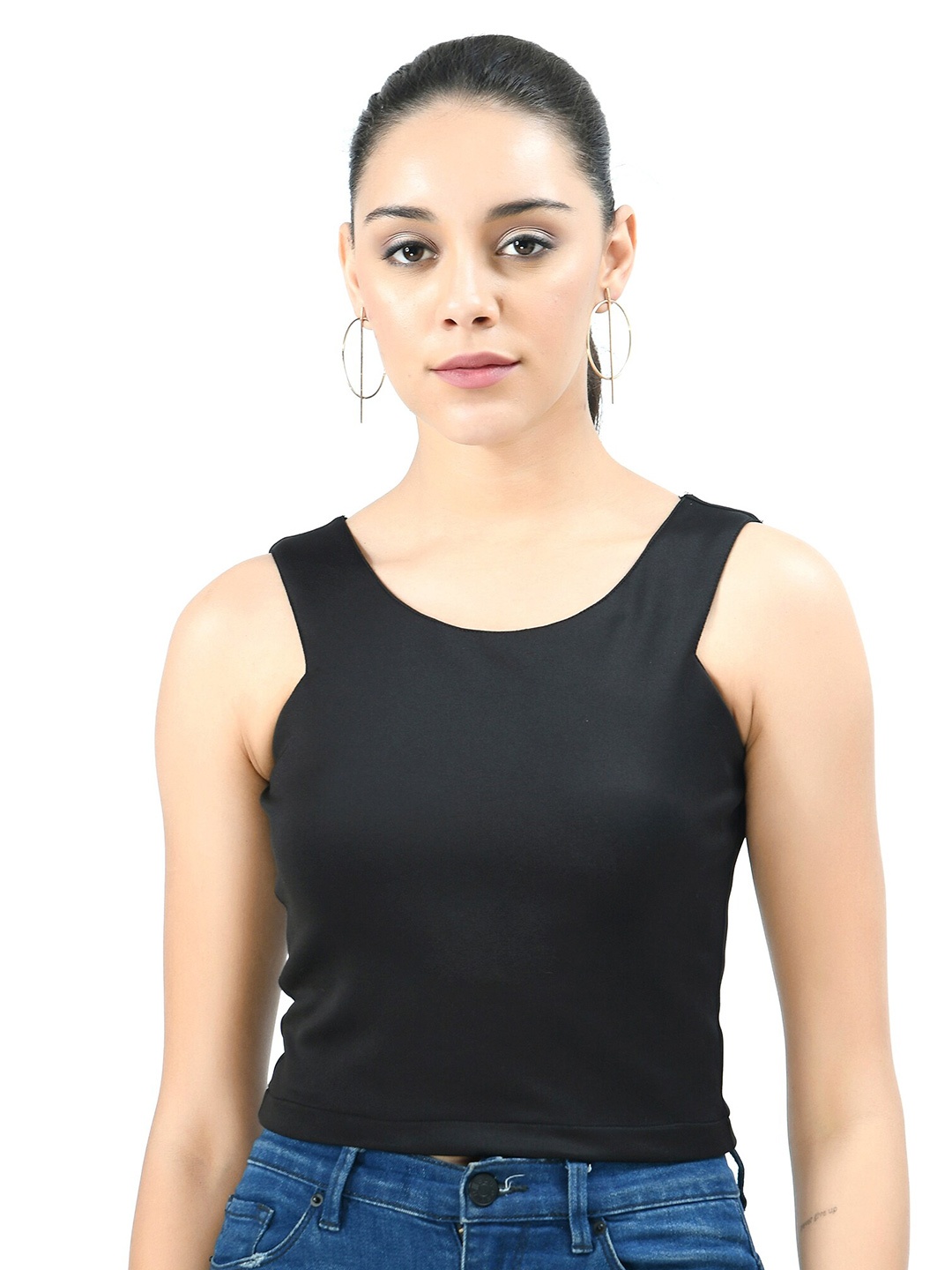 

V&M Black Scuba Women Black Solid Top