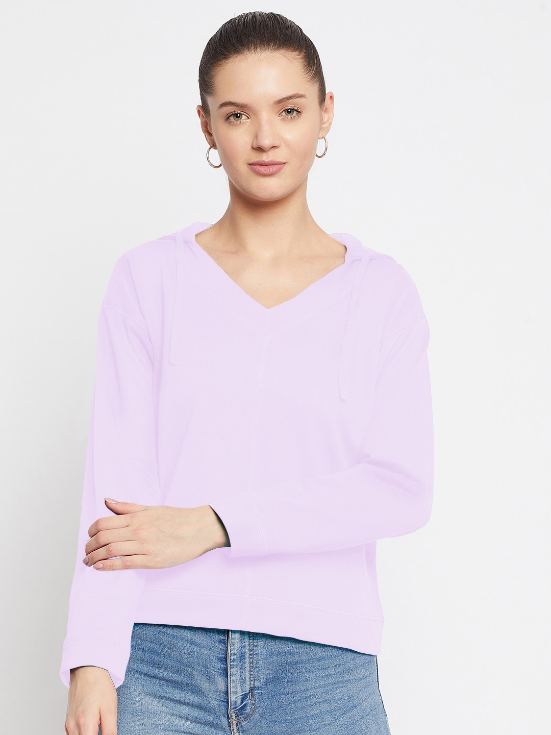 

FRENCH FLEXIOUS Women Lavender Hooded Sweatshirt
