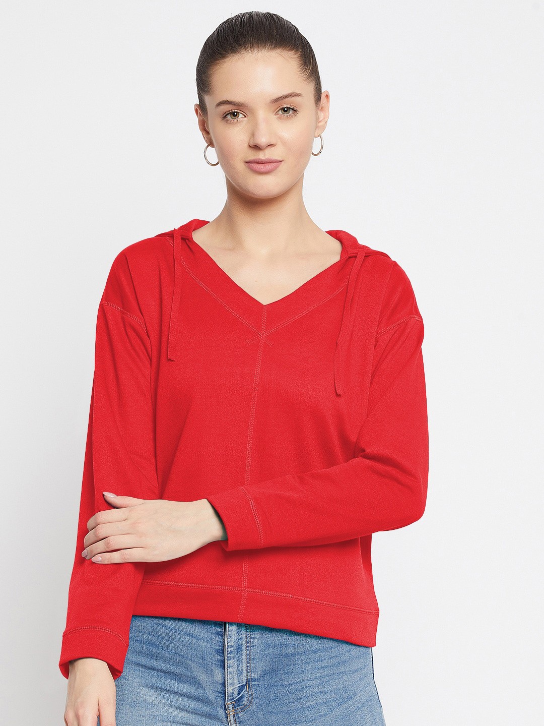 

FRENCH FLEXIOUS Women Red Hooded Sweatshirt
