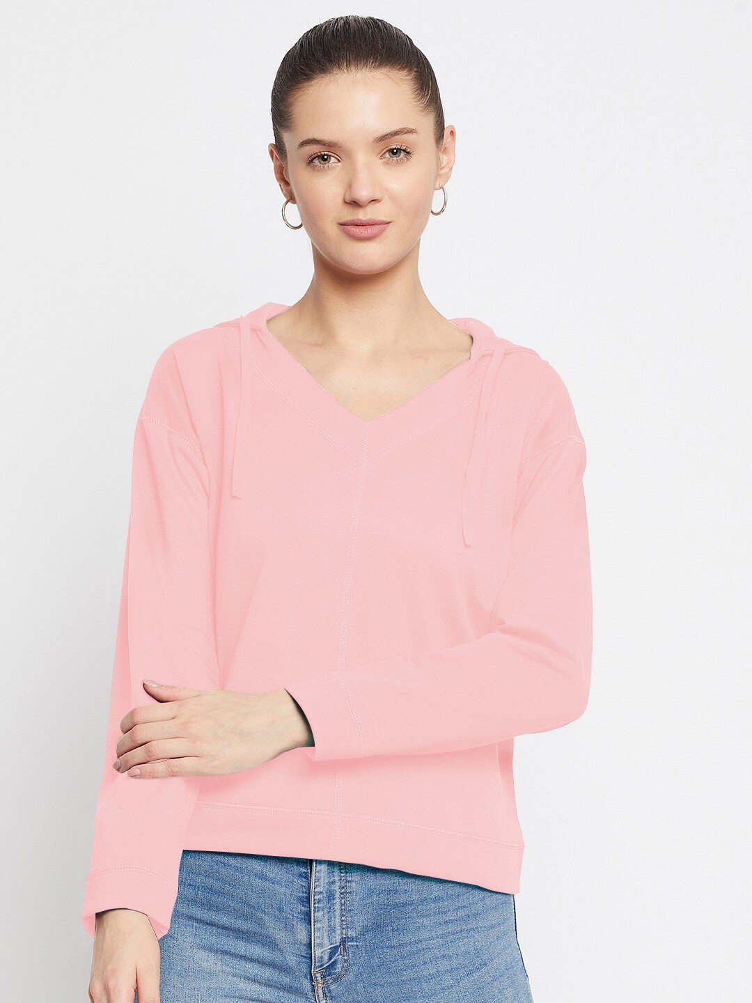 

FRENCH FLEXIOUS Women Pink Hooded Sweatshirt