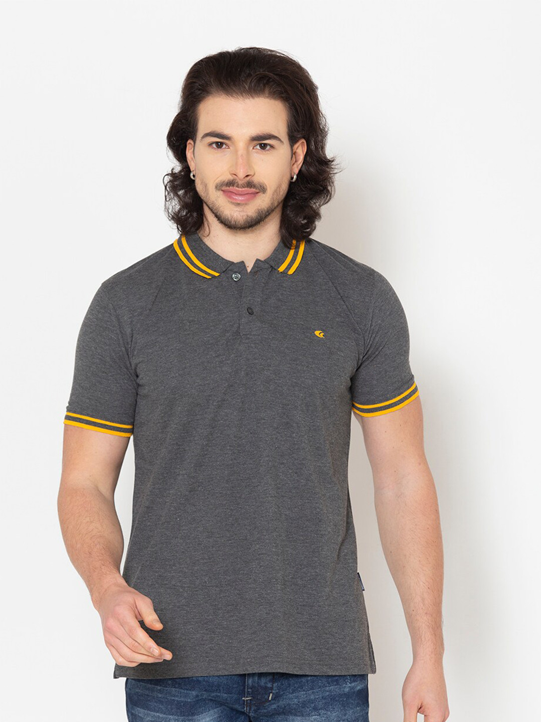 

Allen Cooper Men Grey Polo Collar T-shirt