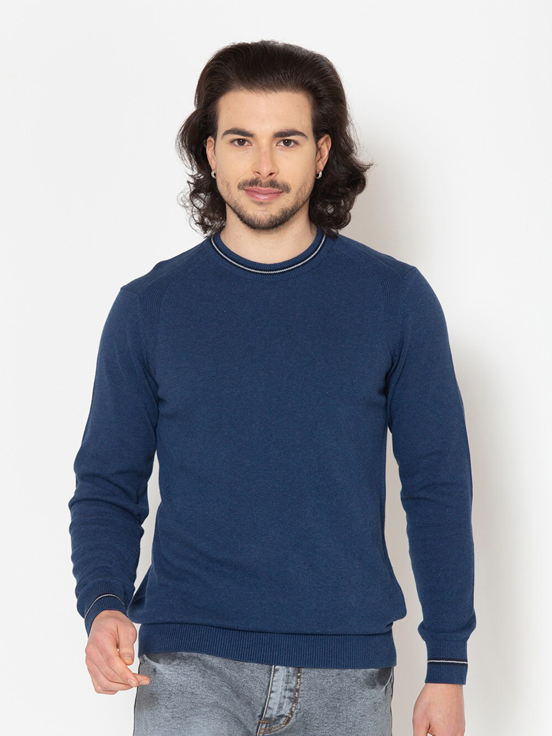 

Allen Cooper Men Blue Cotton Pullover