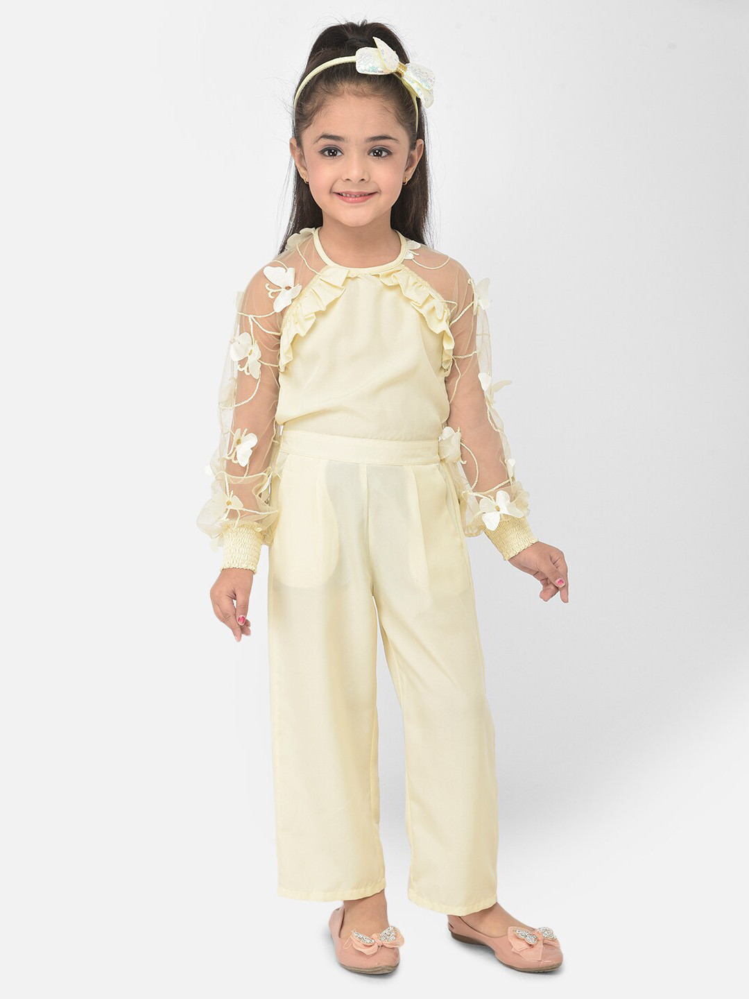 

Eavan Girls Cream-Coloured Embellished Basic Jumpsuit