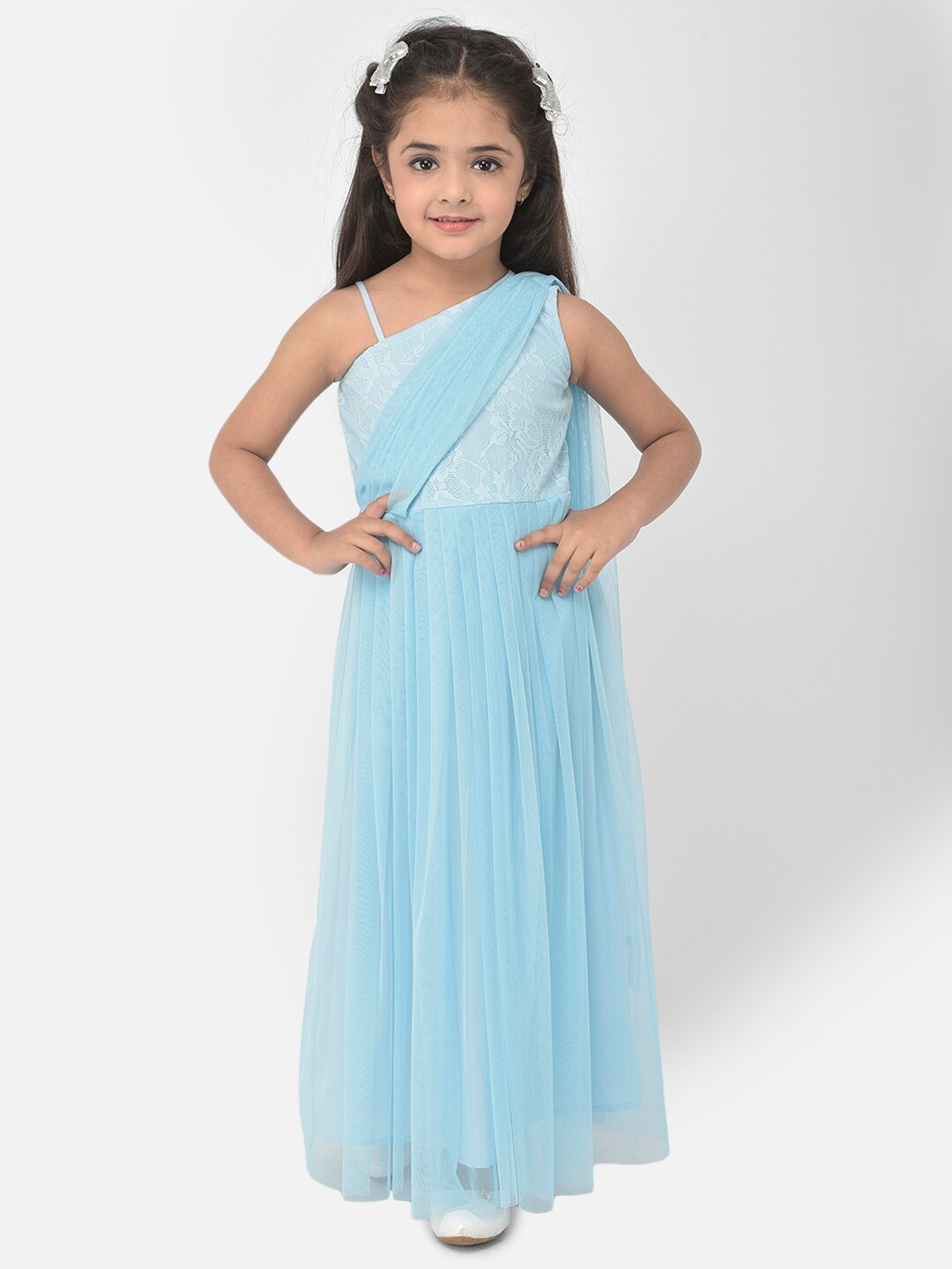 

Eavan Turquoise Blue Net Maxi Dress