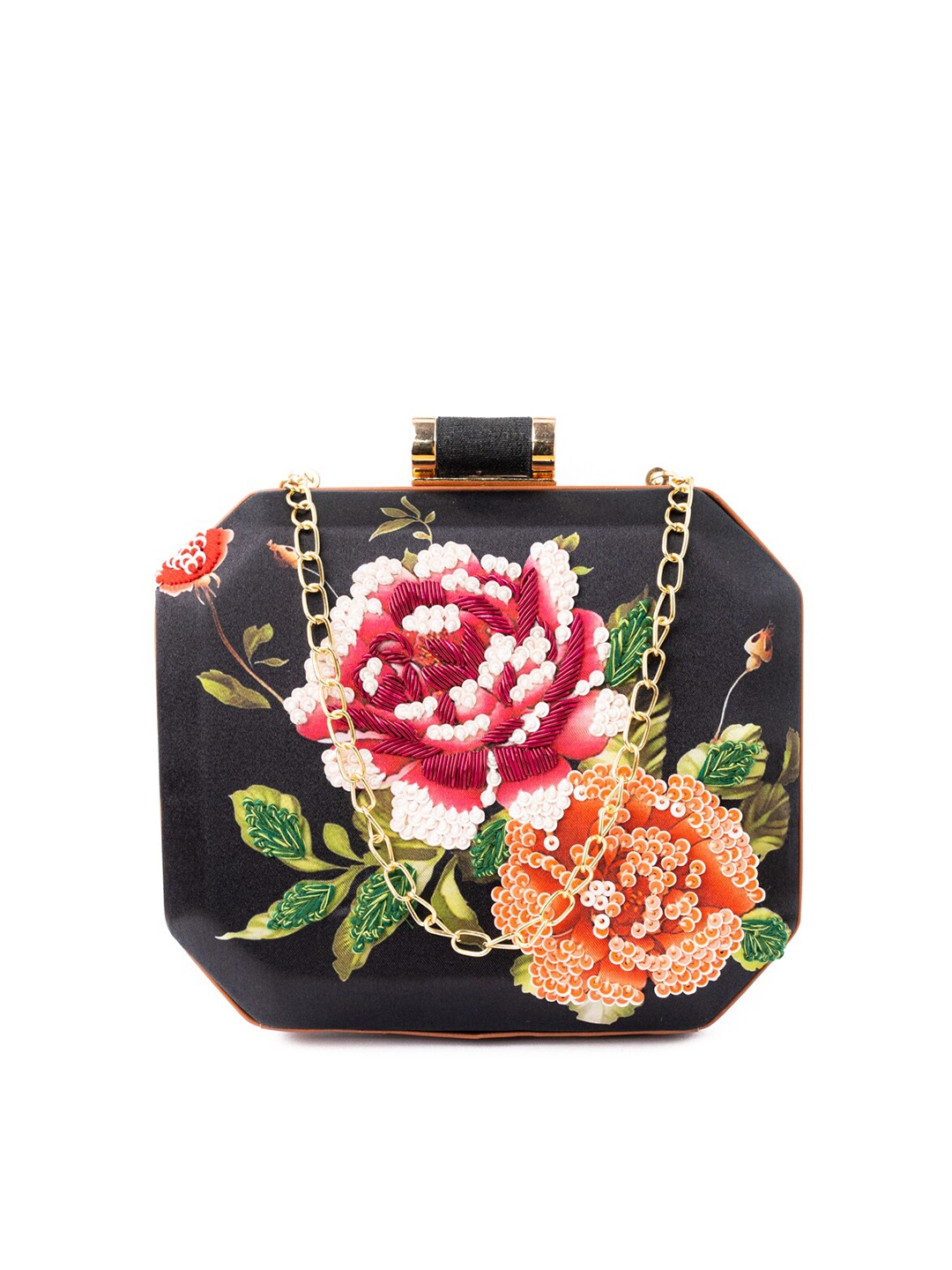 

NR By Nidhi Rathi Navy Blue & Pink Embroidered Box Clutch