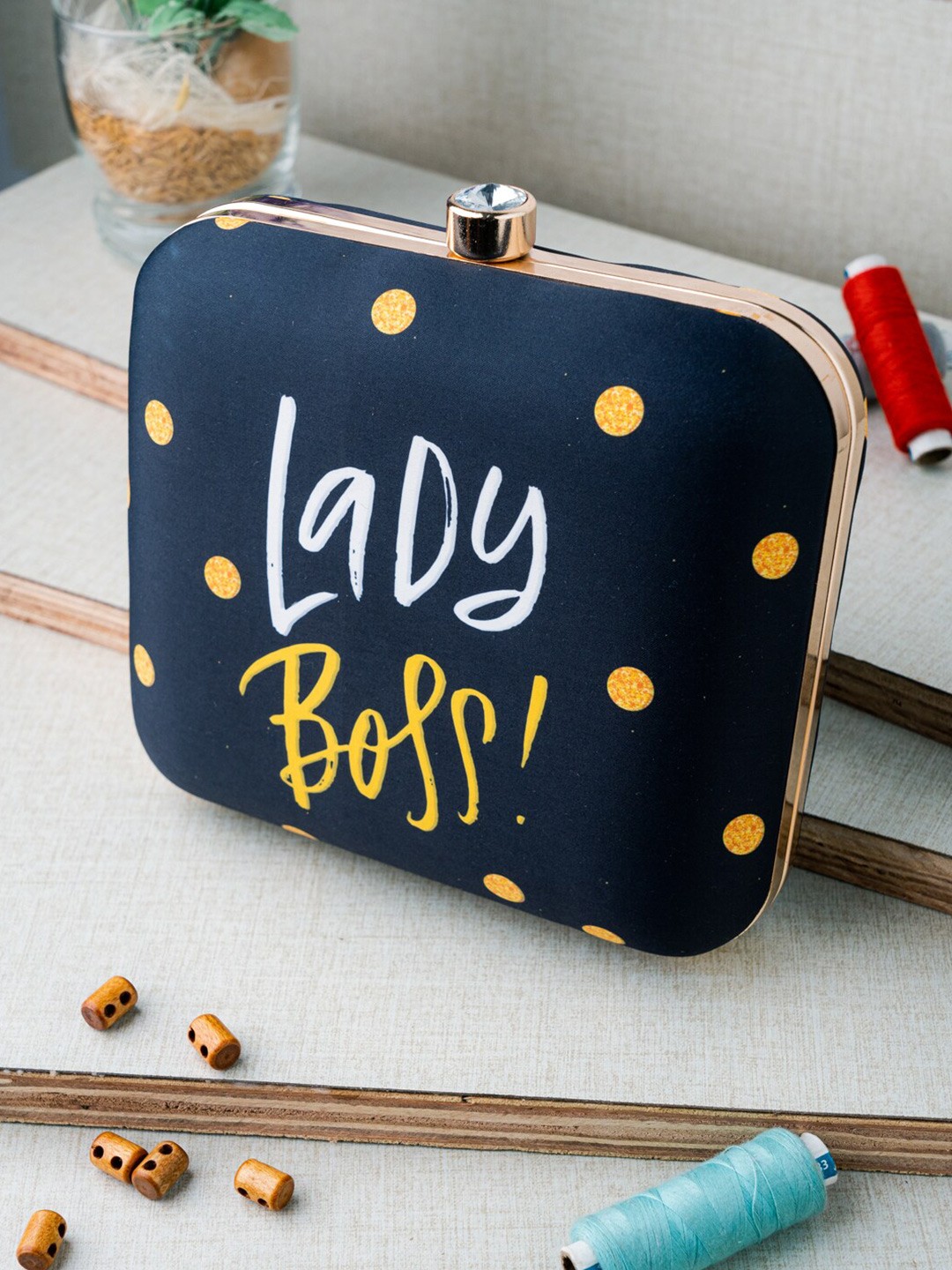 

NR By Nidhi Rathi Women Black Lady Boss Printed Box Clutch, Blue