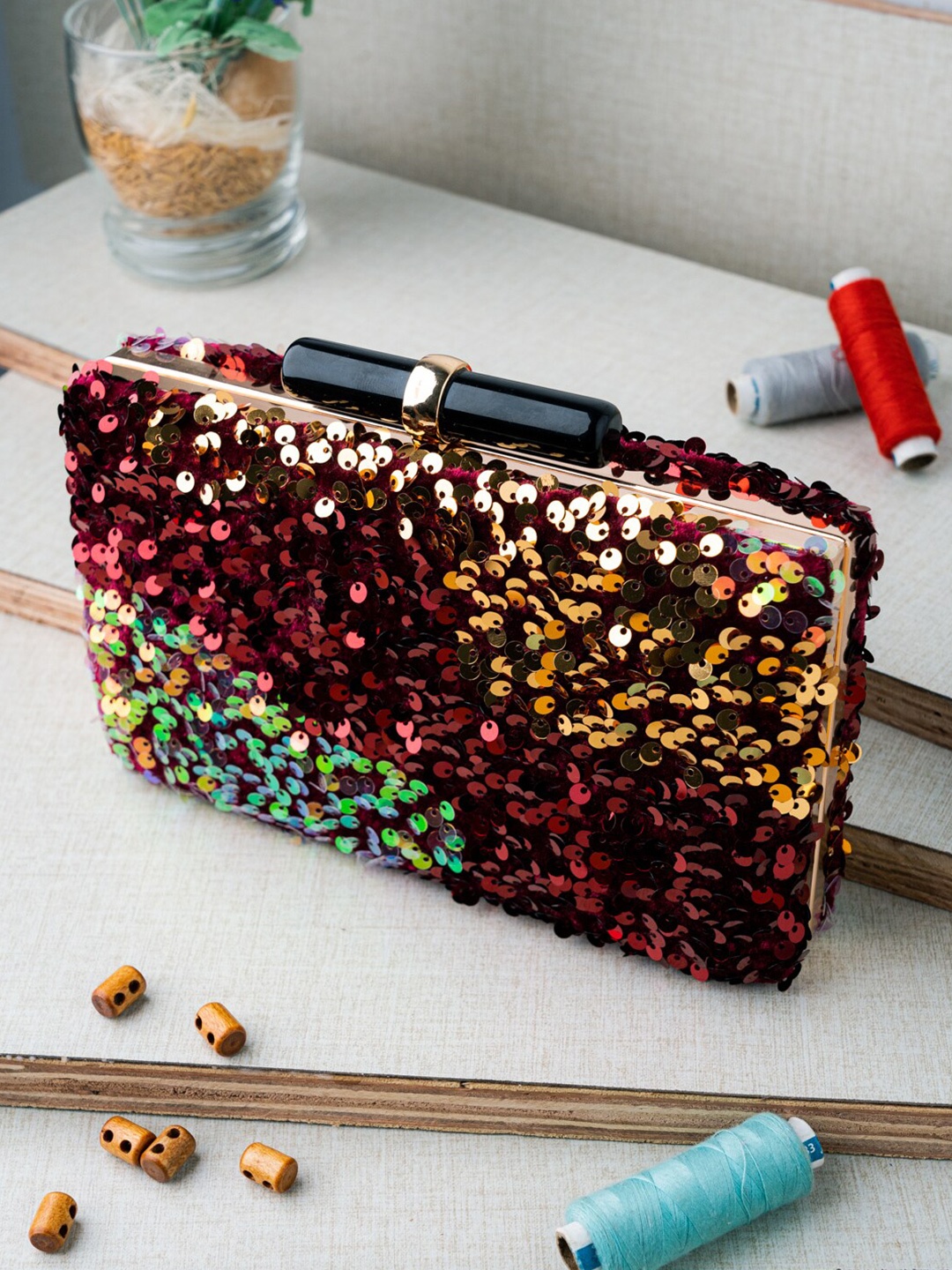

NR By Nidhi Rathi Multicoloured Embellished Sequins Box Clutch, Multi