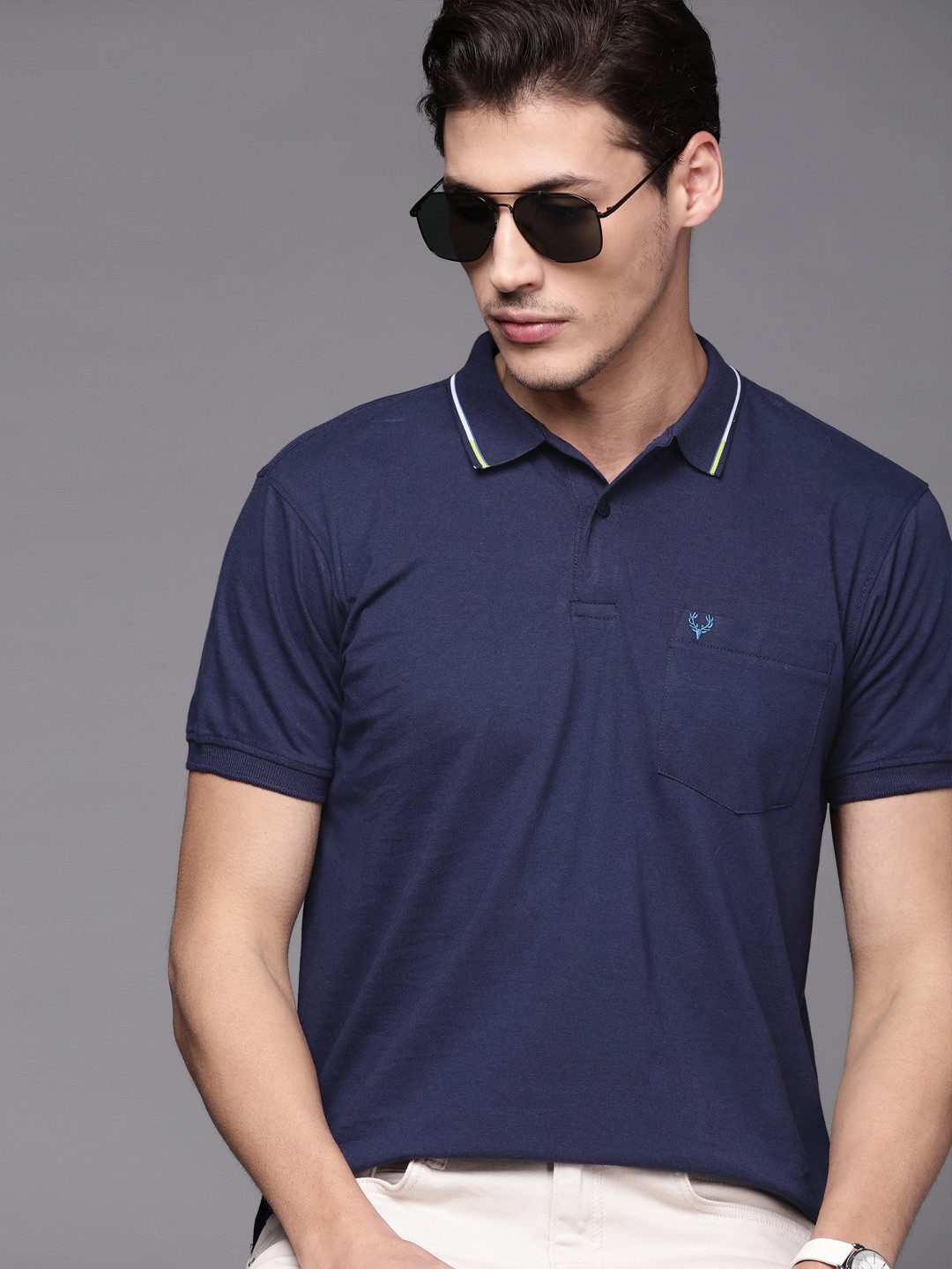 

Allen Solly Men Navy Blue Polo Collar Pure Cotton T-shirt