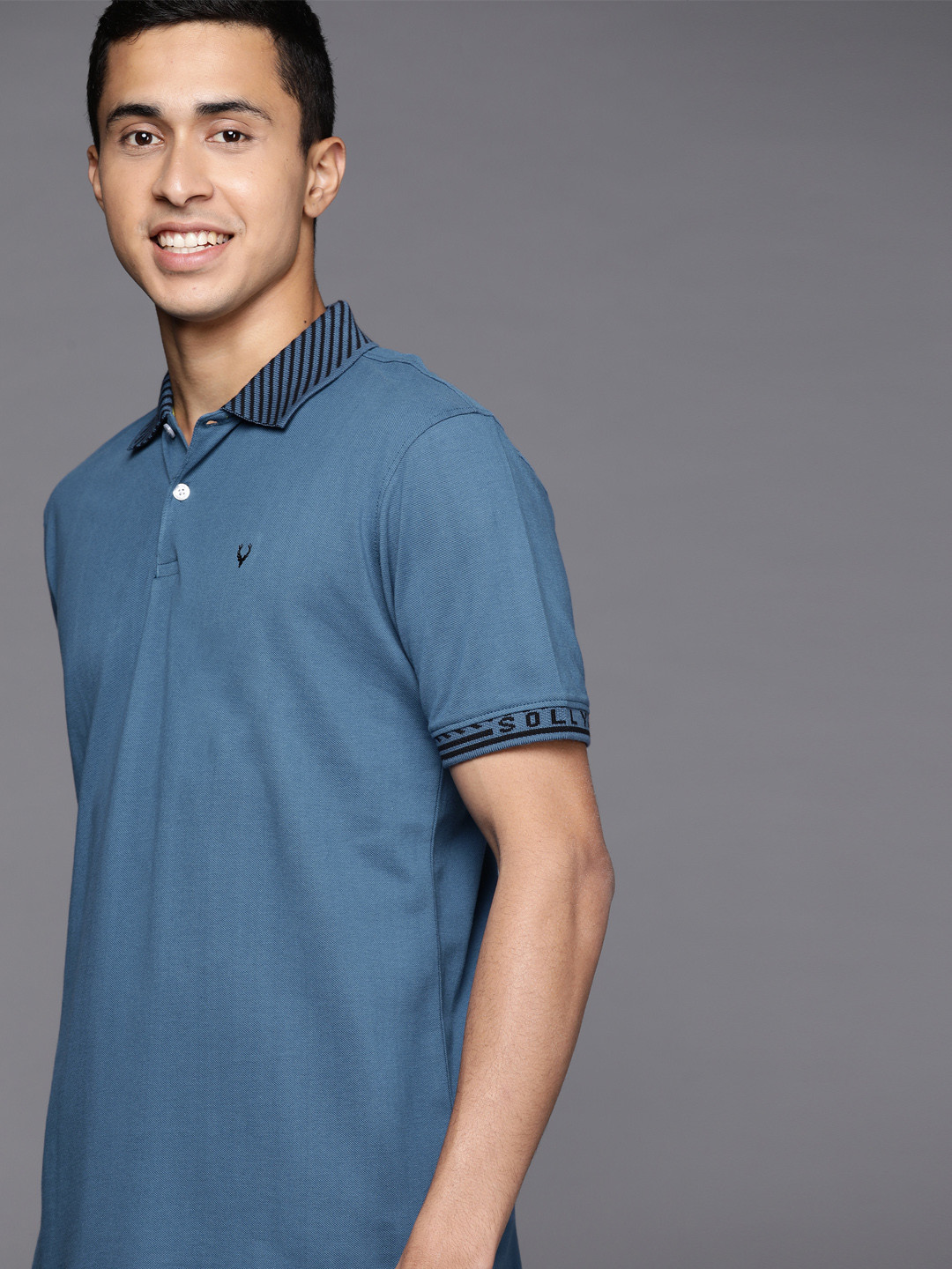 

Allen Solly Men Blue Solid Pure Cotton Polo Collar T-shirt