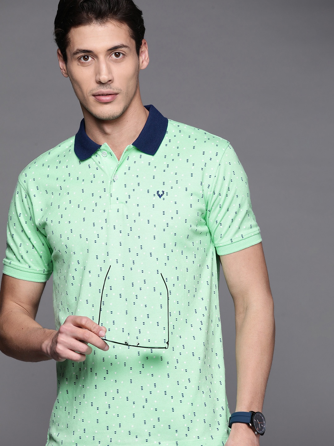 

Allen Solly Men Green & Navy Blue Printed Polo Collar T-shirt
