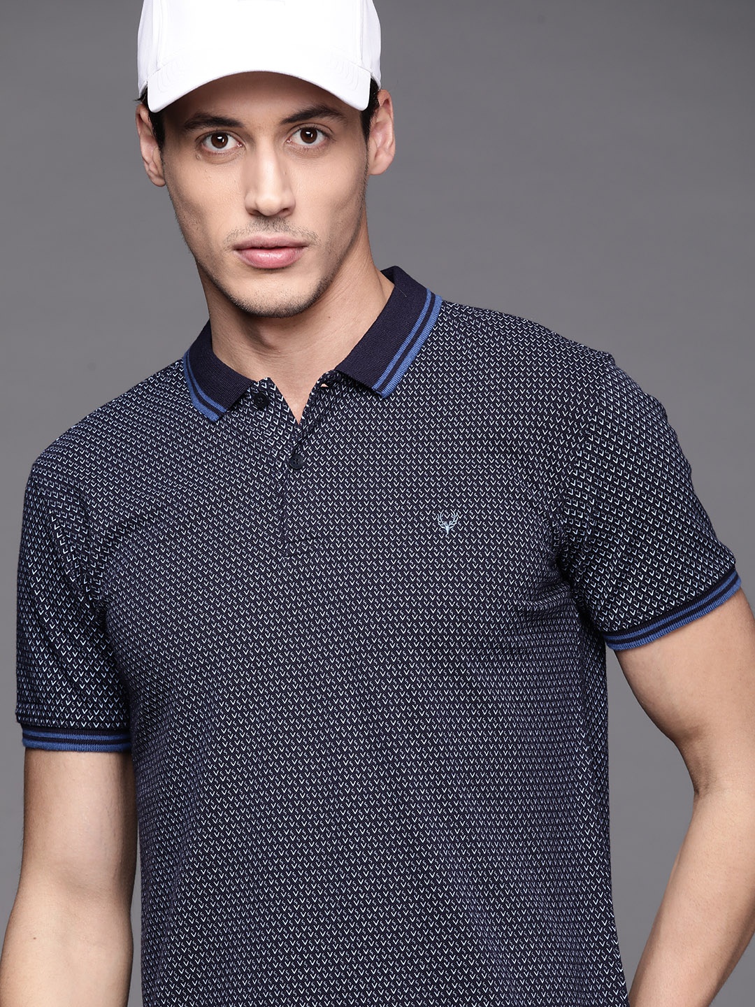 

Allen Solly Men Navy Blue Printed Polo Collar T-shirt