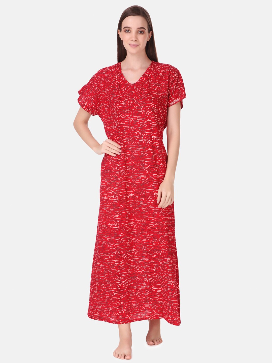 

Masha Women Red Printed Pure Cotton Maxi Nightdress