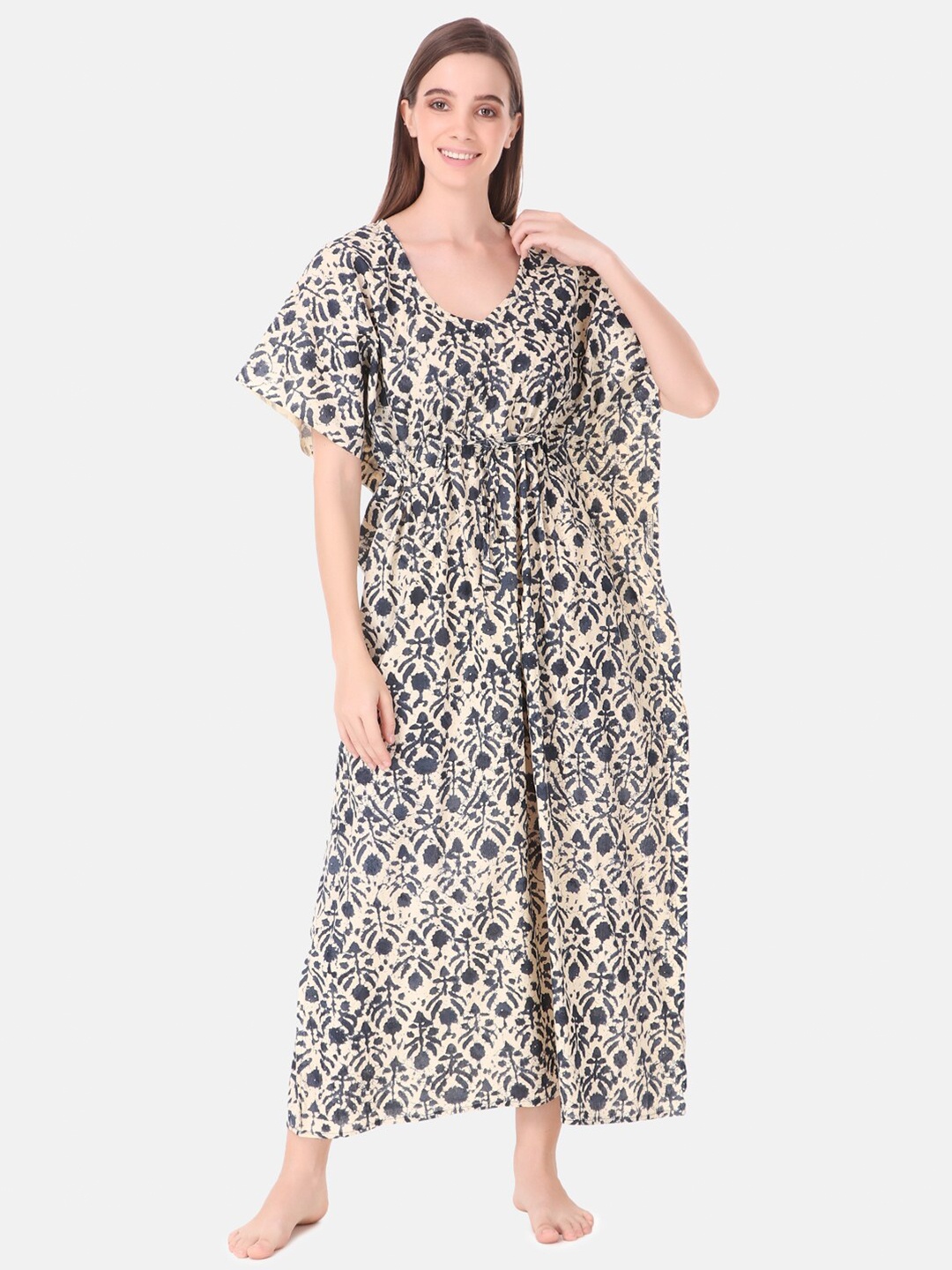 

Masha Black Printed Maxi Kaftan Nightdress