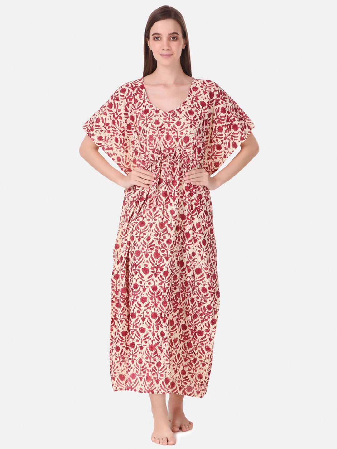 

Masha Magenta Printed Pure Cotton Maxi Nightdress