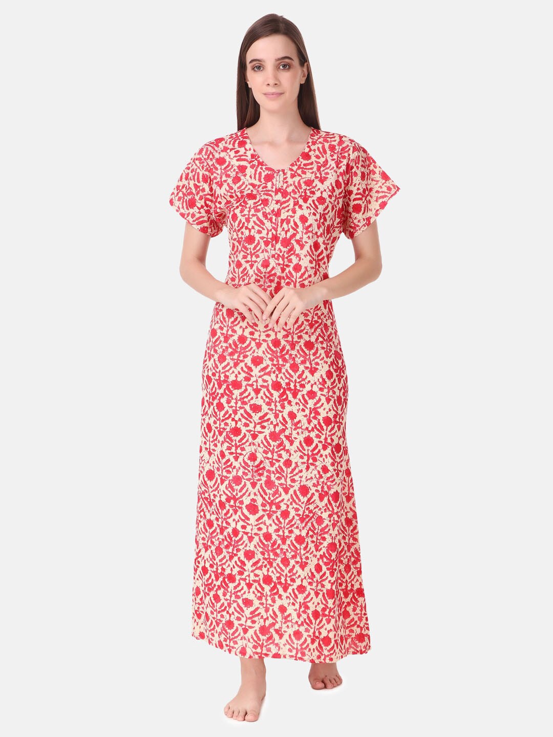 

Masha Red Printed Maxi Pure Cotton Nightdress