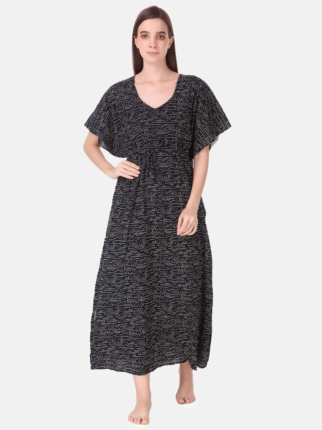 

Masha Black Printed Maxi Kaftan Nightdress