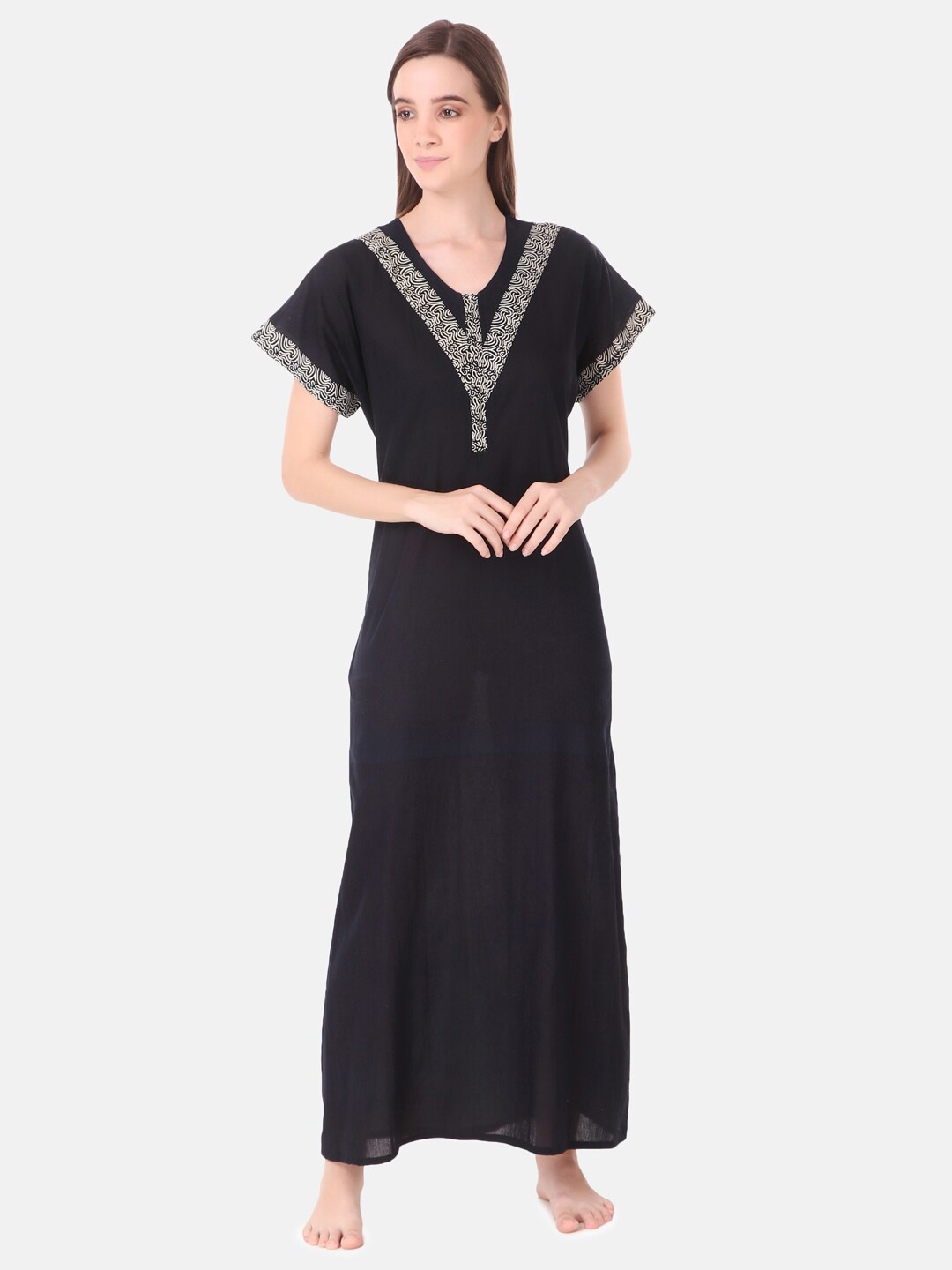 

Masha Black Pure Cotton Maxi Nightdress