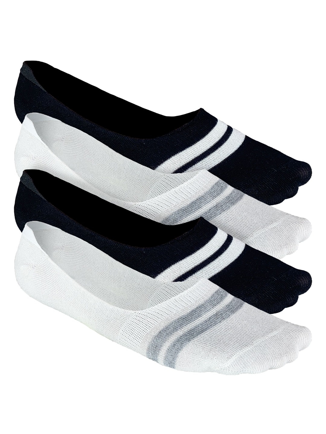 

Heelium Men Striped Pack of 4 Odour Free Breathable Low Cut Bamboo No Show Socks, White