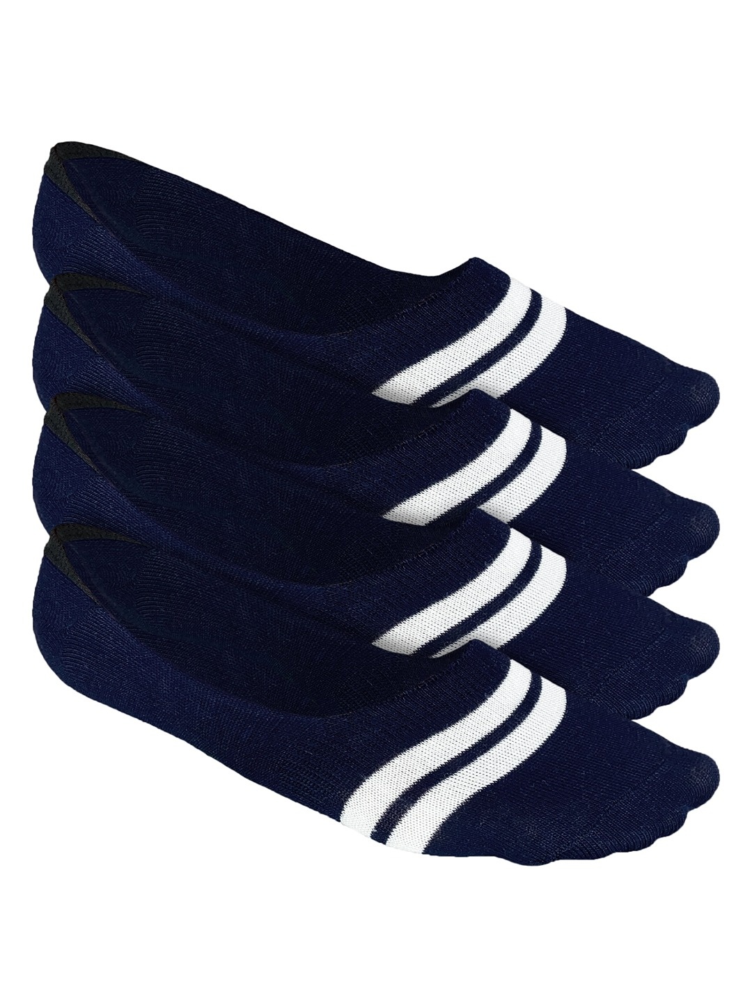 

Heelium Men Striped Pack of 4 Odour Free Breathable Low Cut Bamboo No Show Socks, Navy blue