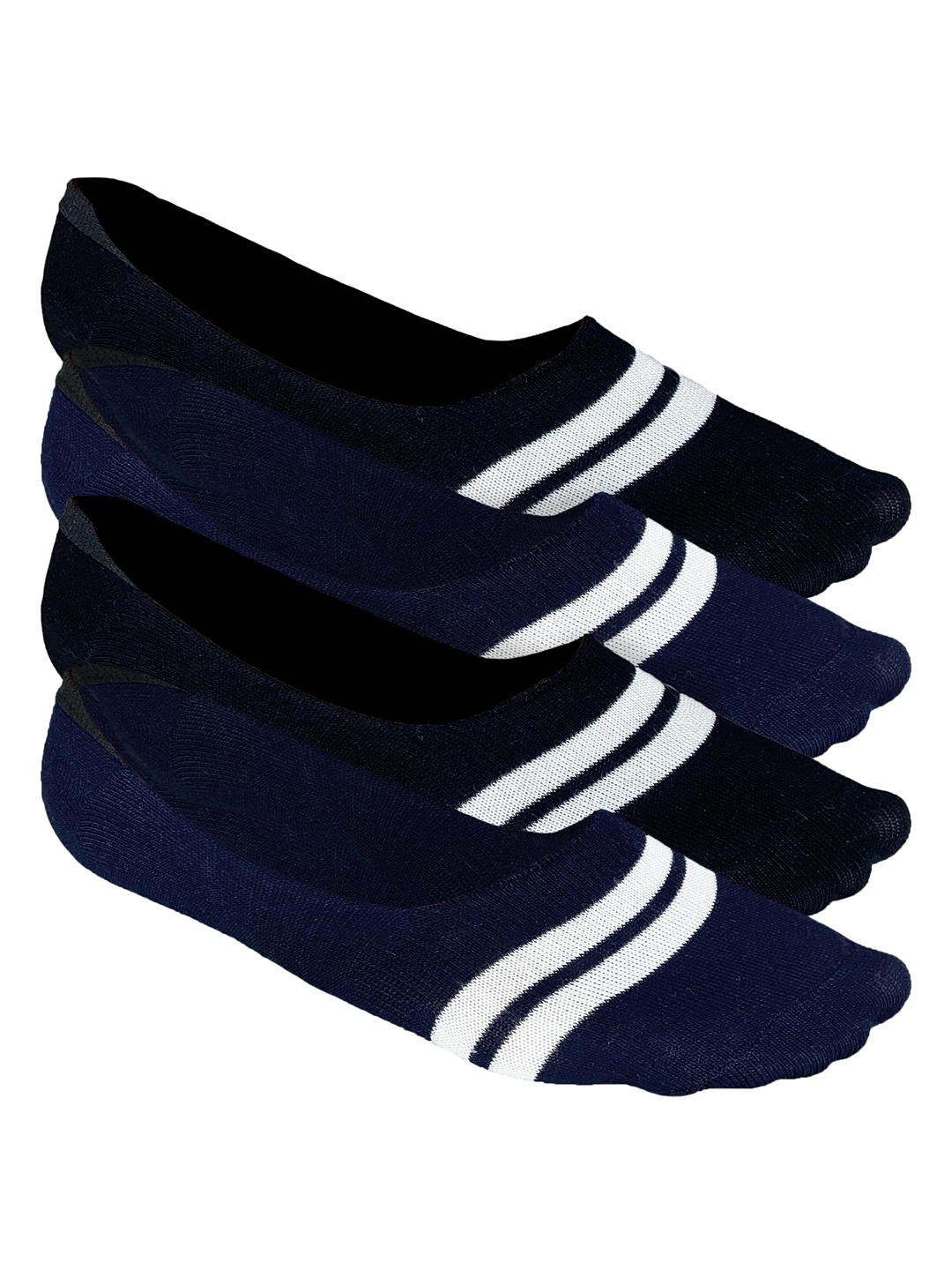 

Heelium Men Striped Pack of 4 Odour Free Breathable Low Cut Bamboo No Show Socks, Navy blue