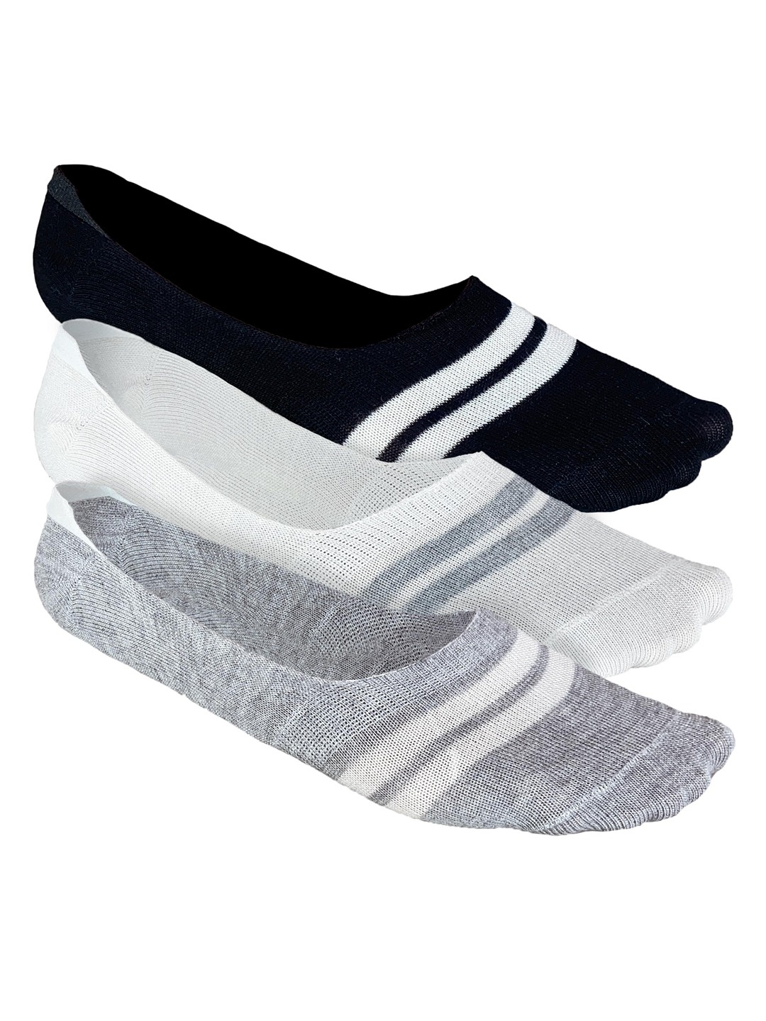 Heelium Men Striped Pack of 3 Odour Free Breathable Low Cut Bamboo No Show Socks, Multi