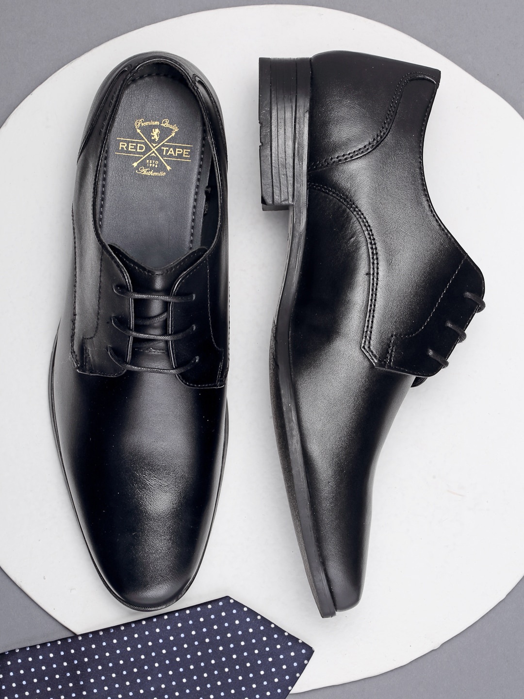 

Red Tape Men Black Leather Formal Derbys