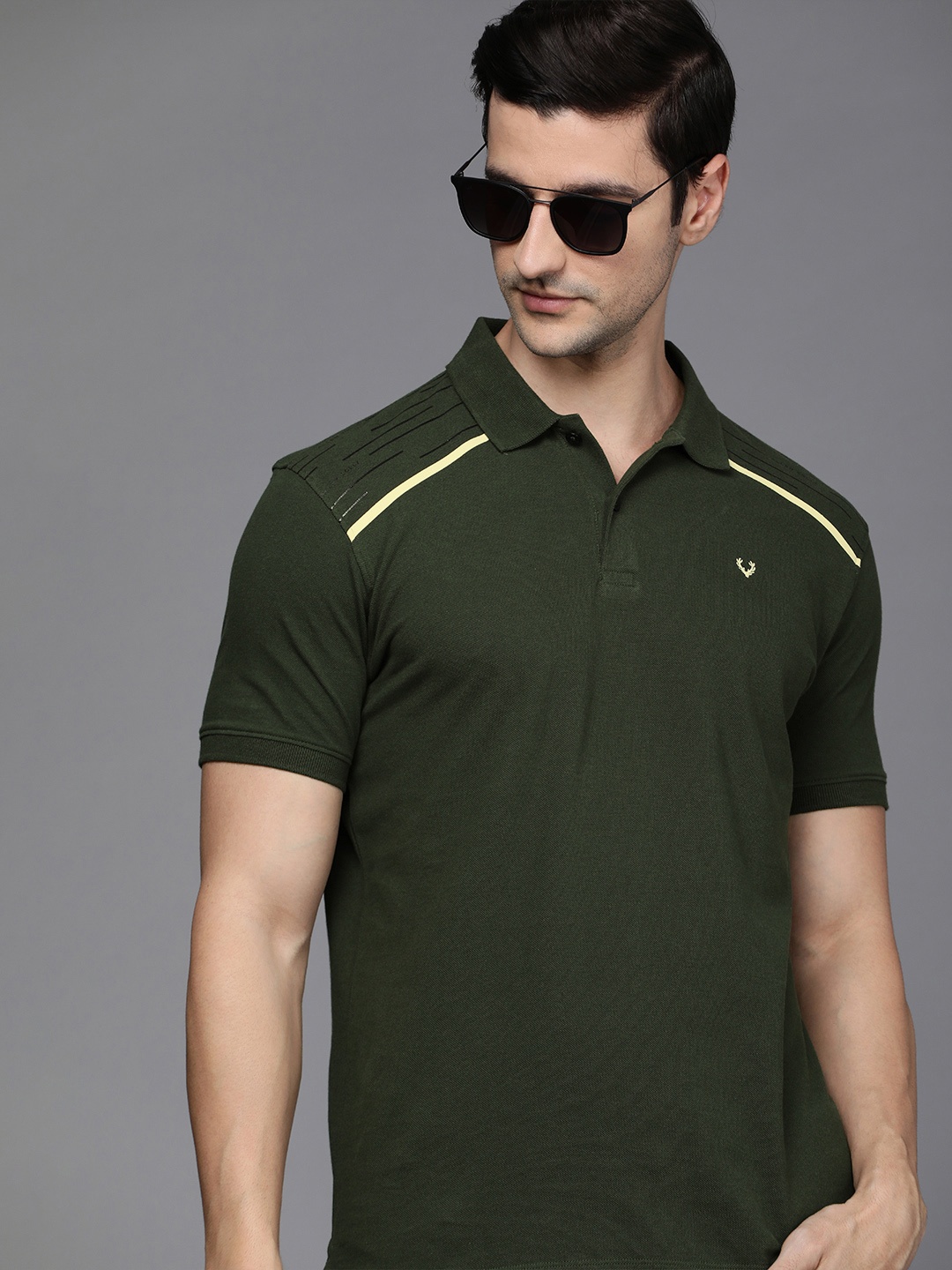 

Allen Solly Sport Men Olive Green Polo Collar T-shirt with Striped Detailing