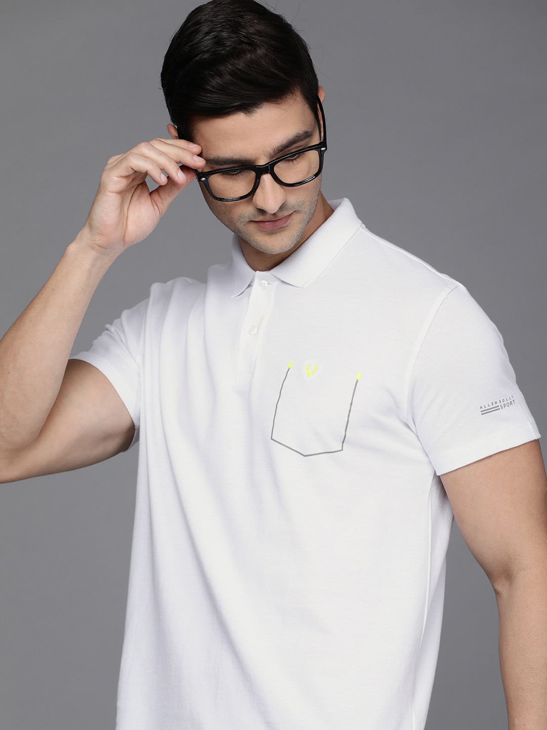 

Allen Solly Sport Men White Polo Collar T-shirt with Mock Pocket Detail