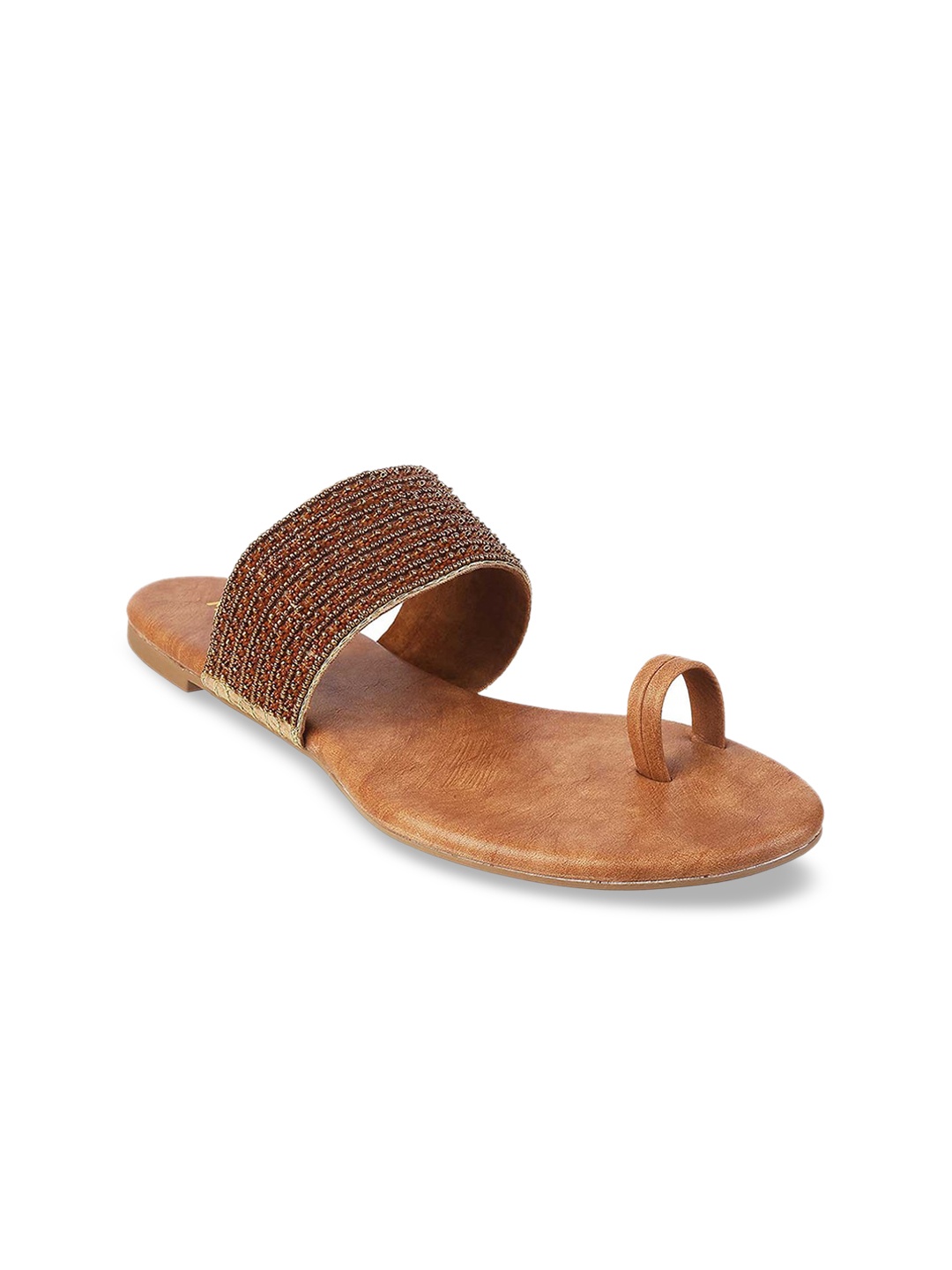 

Mochi Women Gold-Toned Embellished One Toe Flats