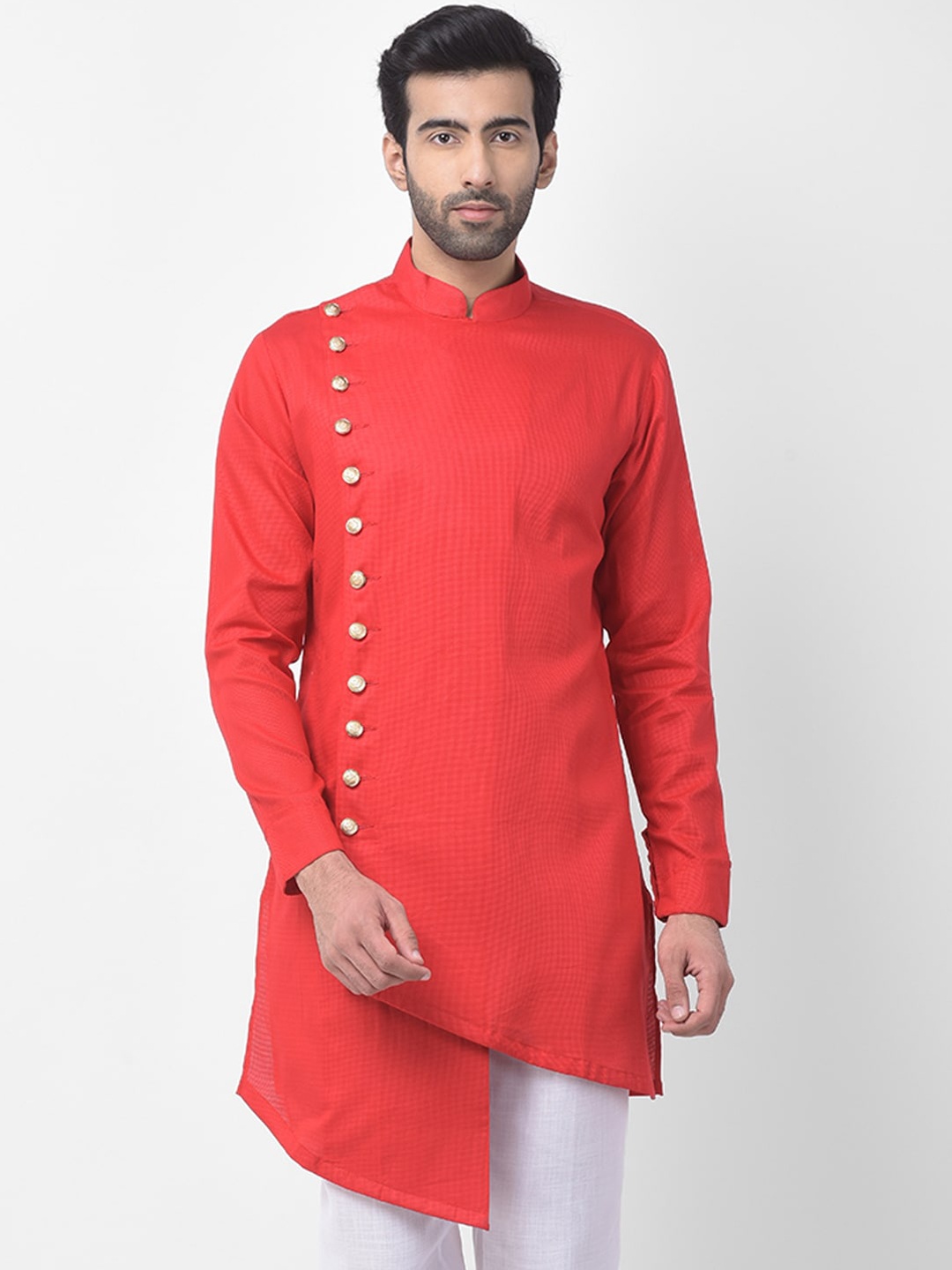 

SG LEMAN Men Red Angrakha Cotton Kurta