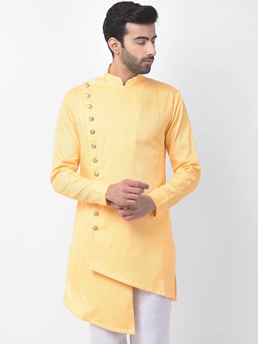 

SG LEMAN Men Mustard Yellow Asymmetric Kurta