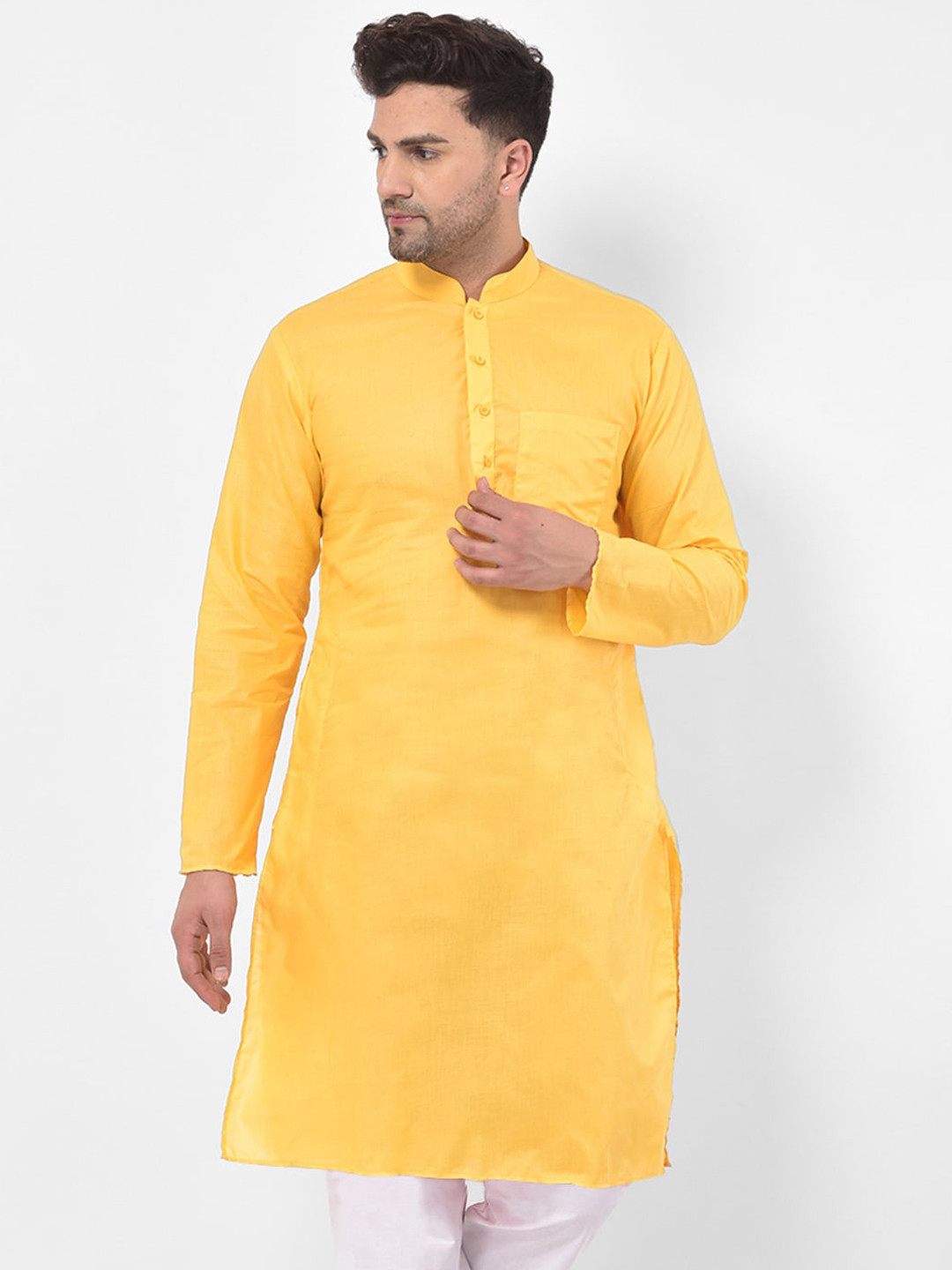 

SG LEMAN Men Yellow & White Straight Kurta