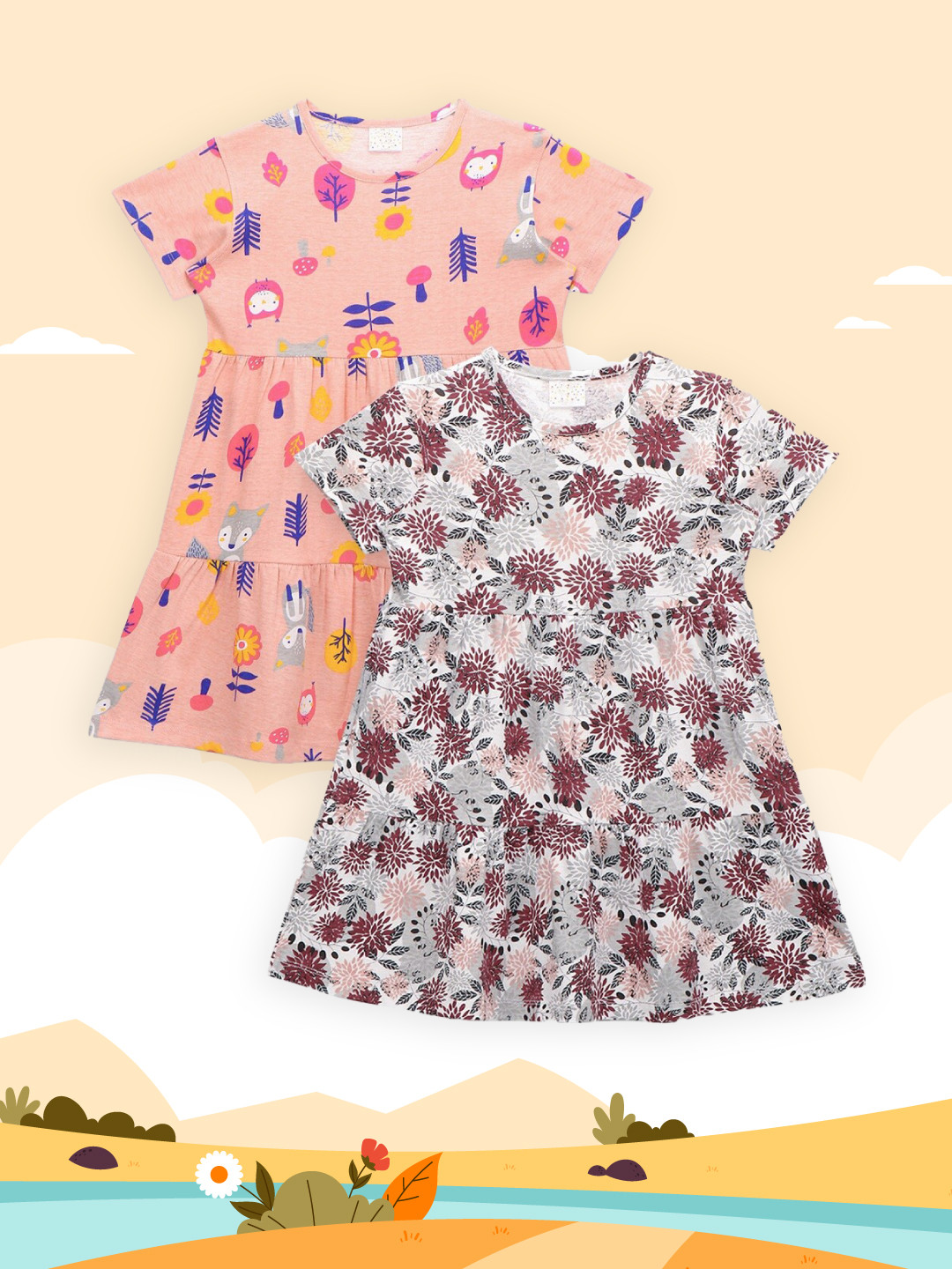 

LilPicks Set Of 2 Multicoloured Floral Dress, Multi