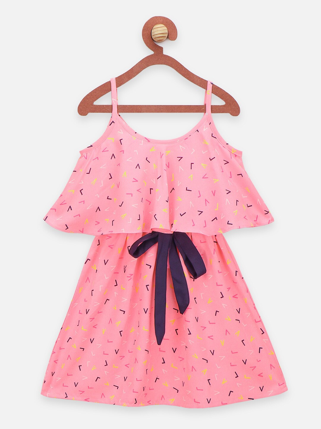 

LilPicks Girls Pink Alphabet Printed Flared Dress