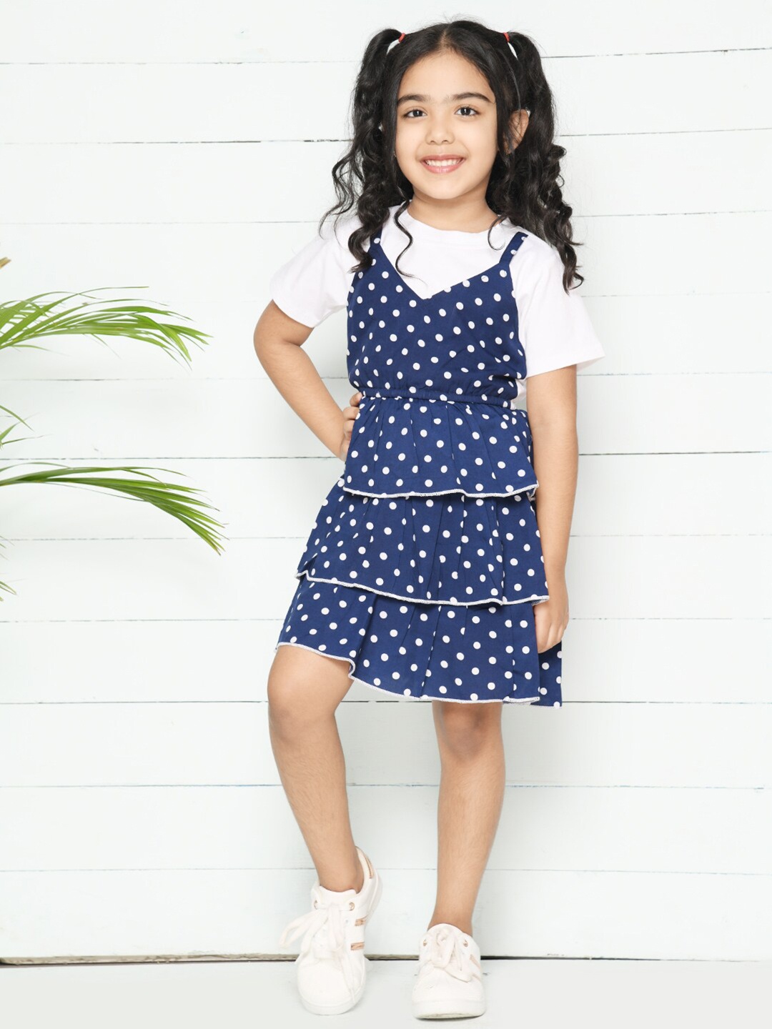 

LilPicks Blue Floral Crepe Pinafore Dress