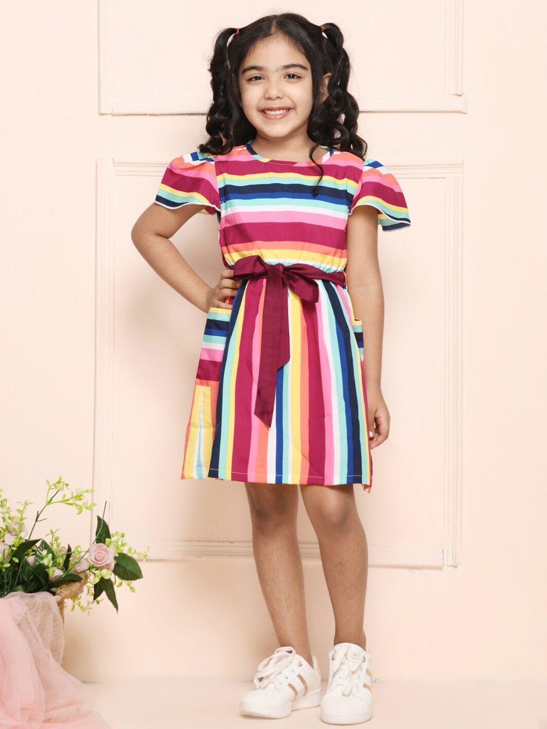 

LilPicks Girls Multicoloured Striped Fit & Flare Dress, Multi