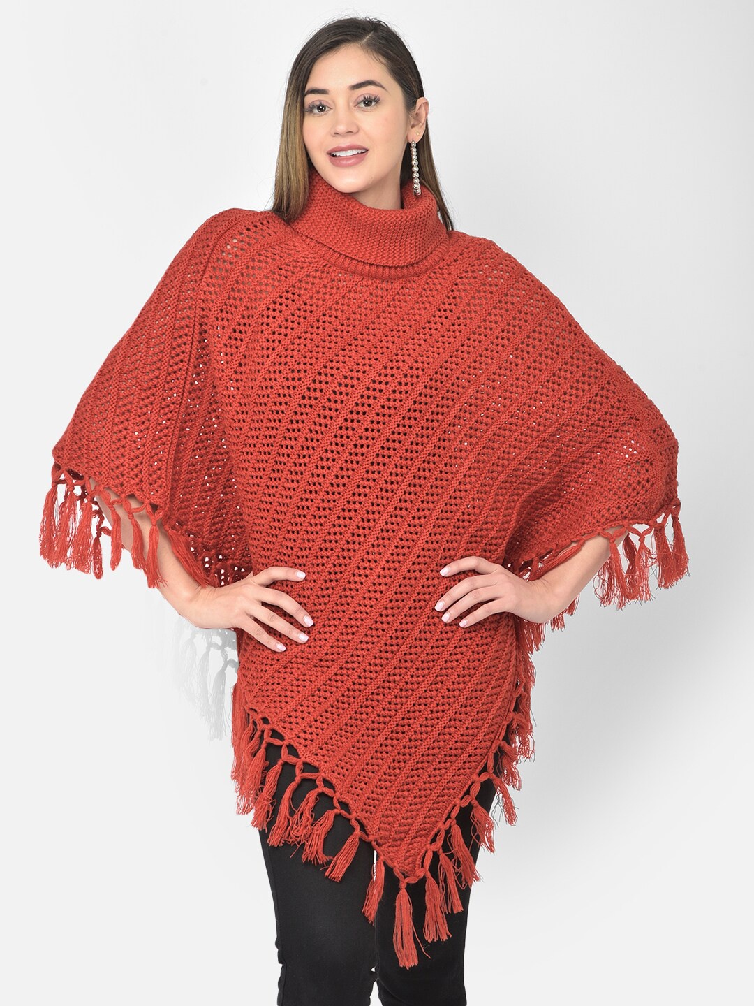 

Latin Quarters Women Orange Cable Knit Acrylic Poncho