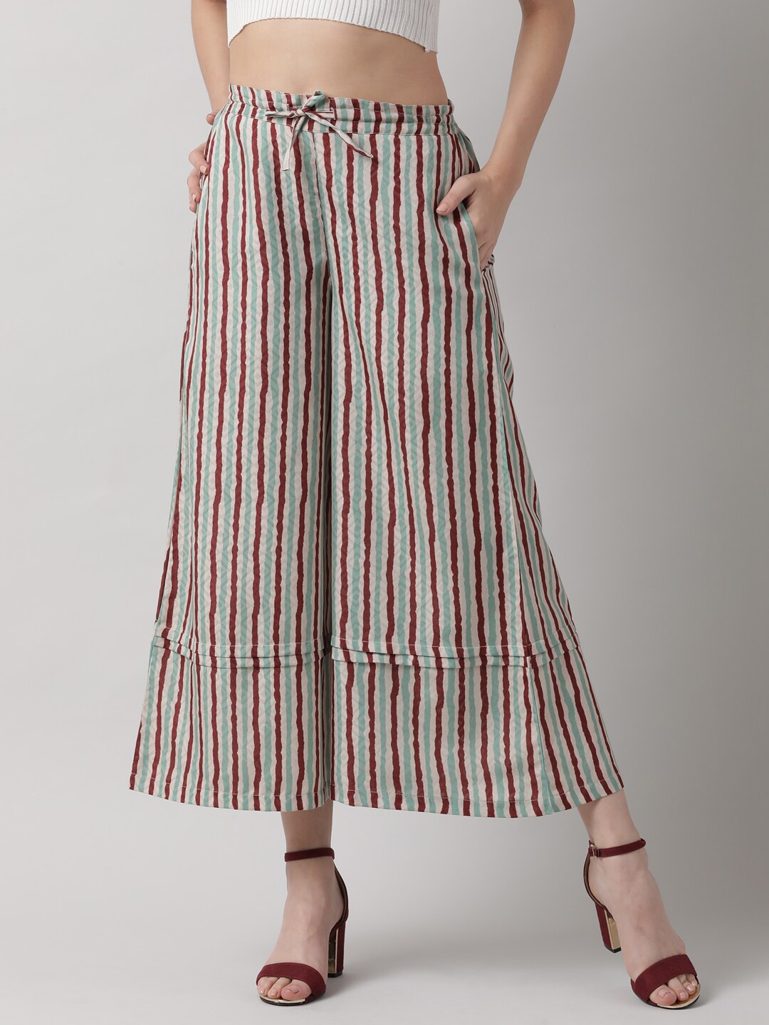 

Saaki Women Brown & Off White Striped Palazzos