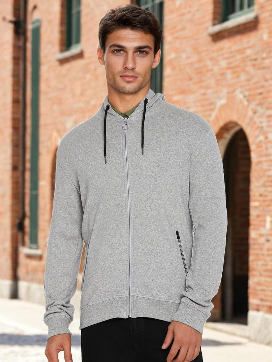 

Lee Men Grey Melange Hooded Sweatshirt