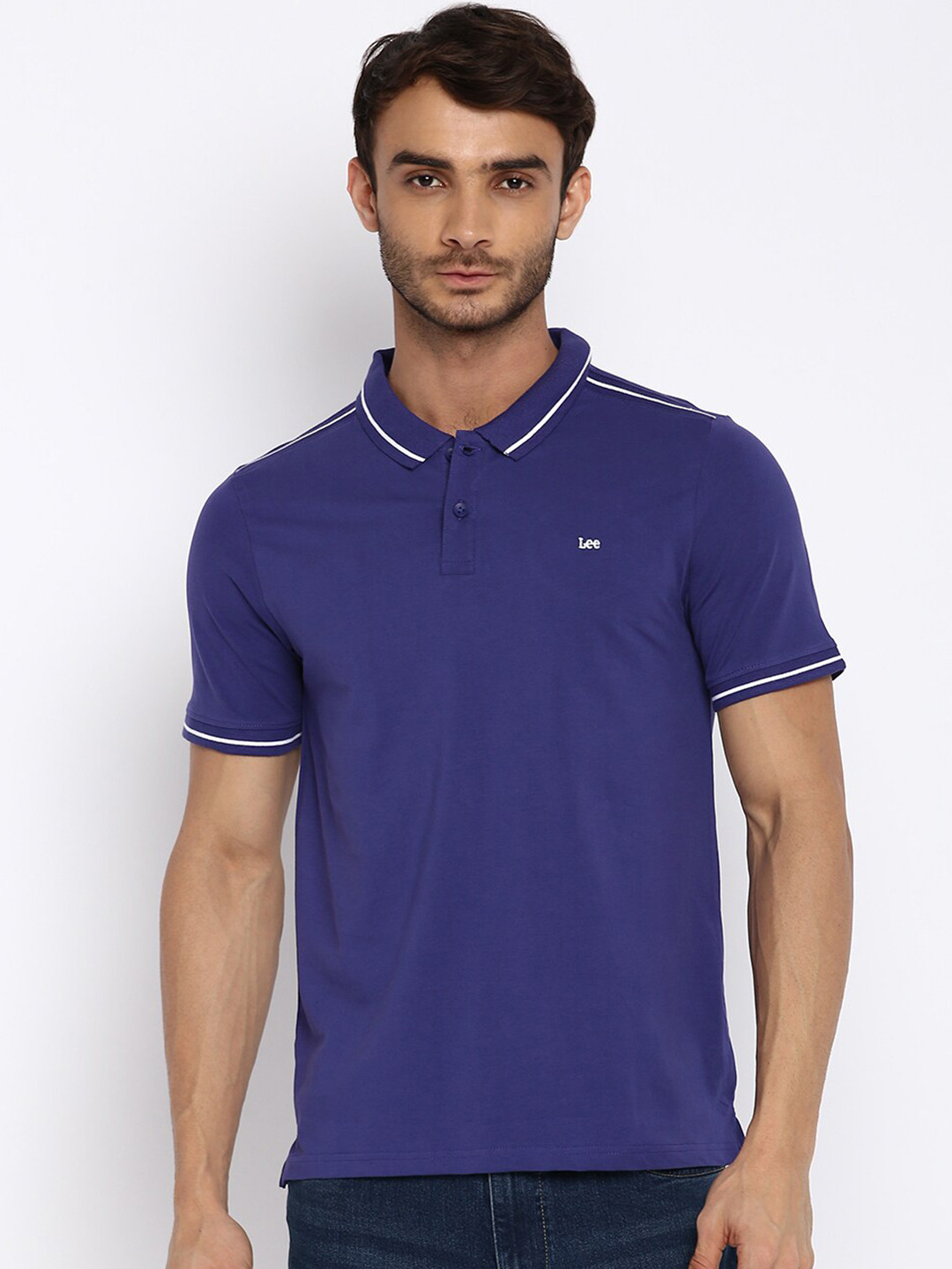 

Lee Men Navy Blue Polo Collar Slim Fit T-shirt