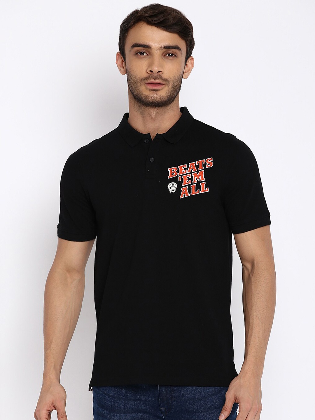 

Lee Men Black Polo Collar Slim Fit Cotton T-shirt