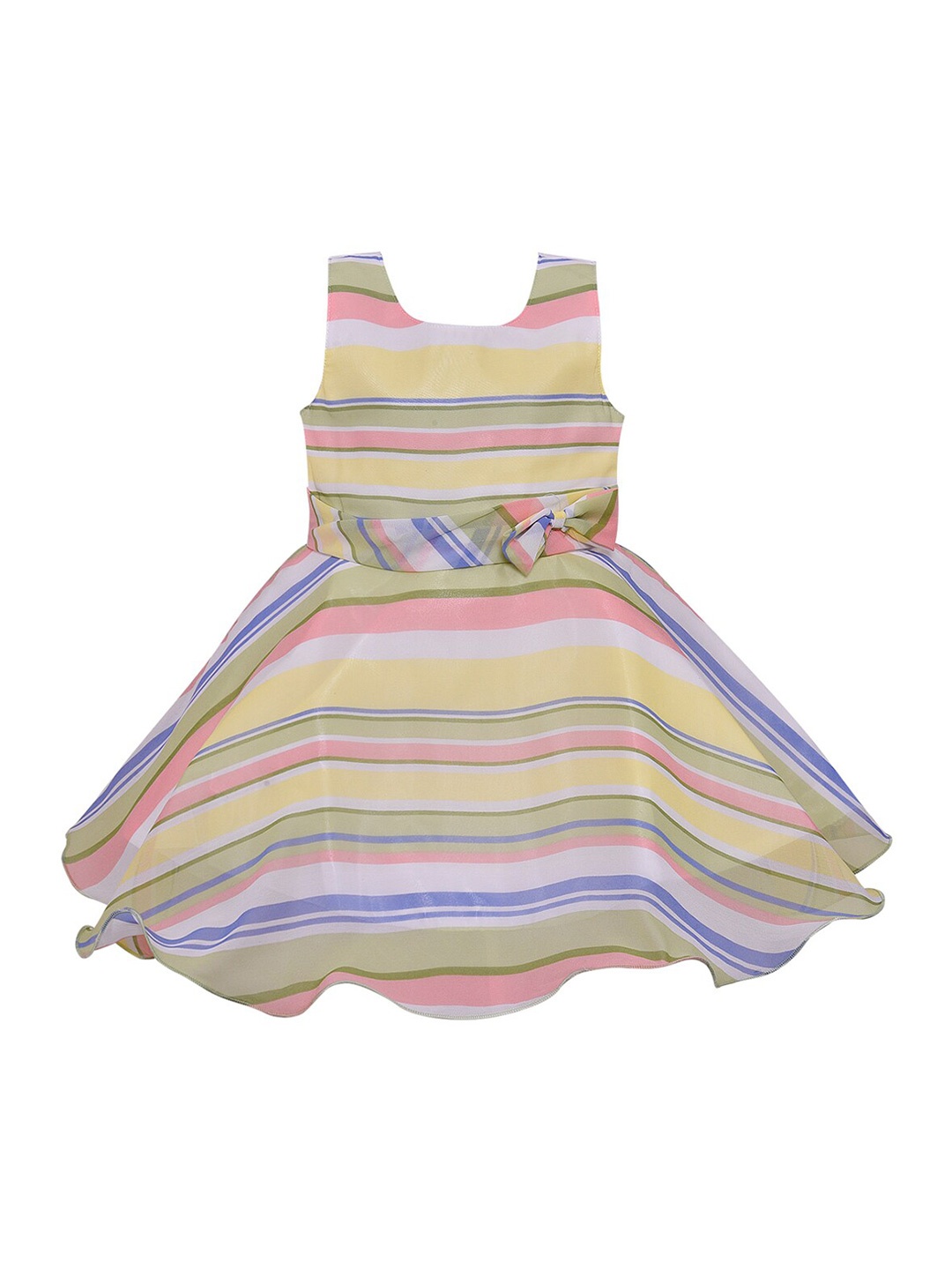 

Wish Karo Yellow & Blue Striped Georgette A-Line Dress