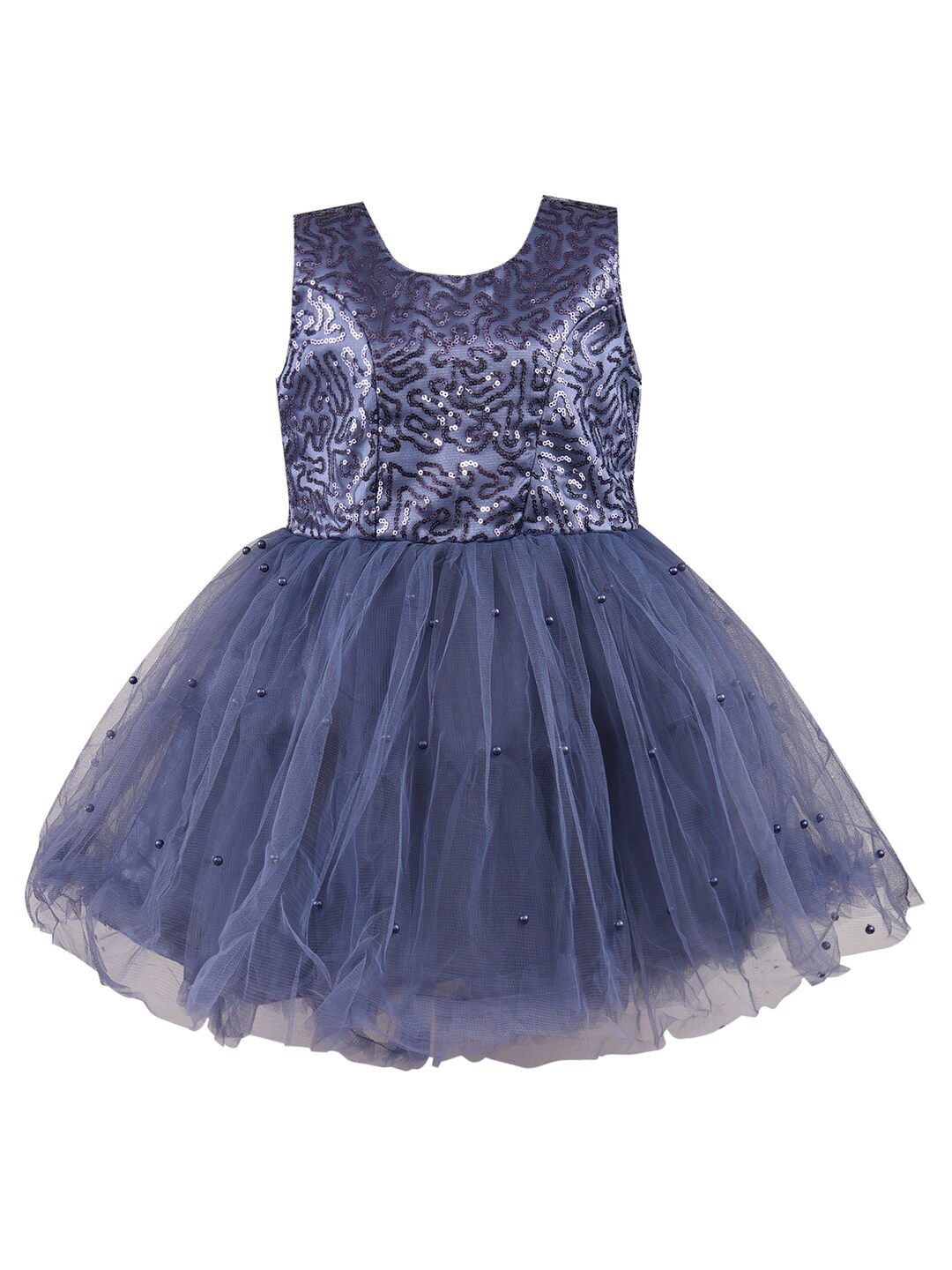 

Wish Karo Girls Grey Embellished Net Fit & Flare Dress