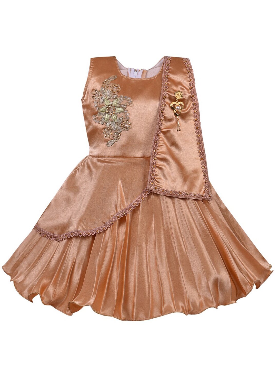 

Wish Karo Gold-Toned Embellished Embroidered Satin Dress